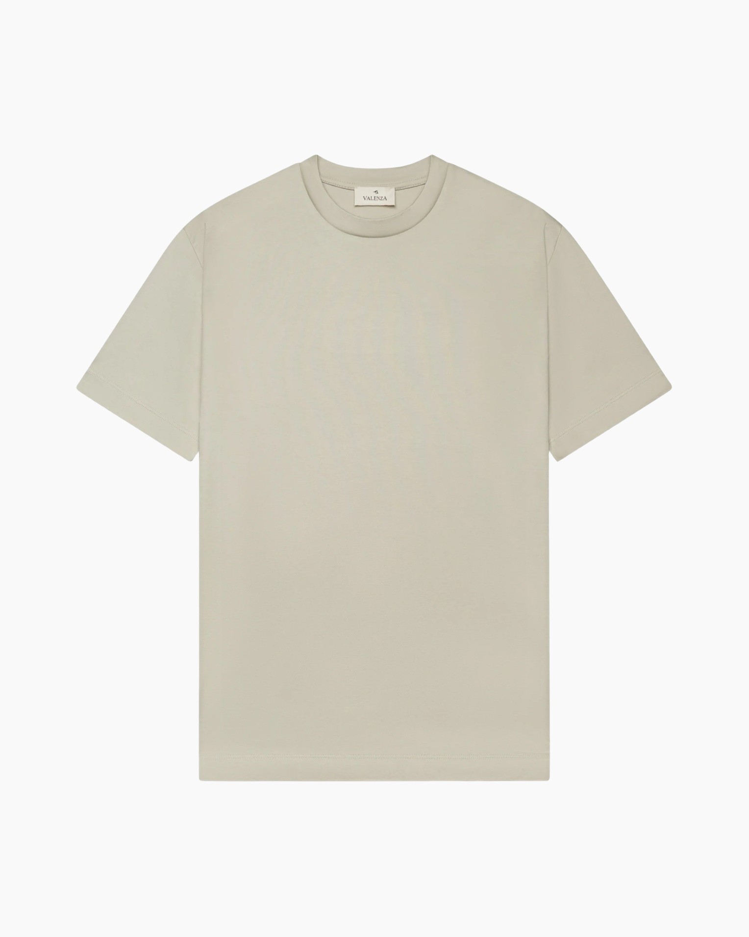 t-shirt, korte mouw, beige, kraagloze ronde hals, effen