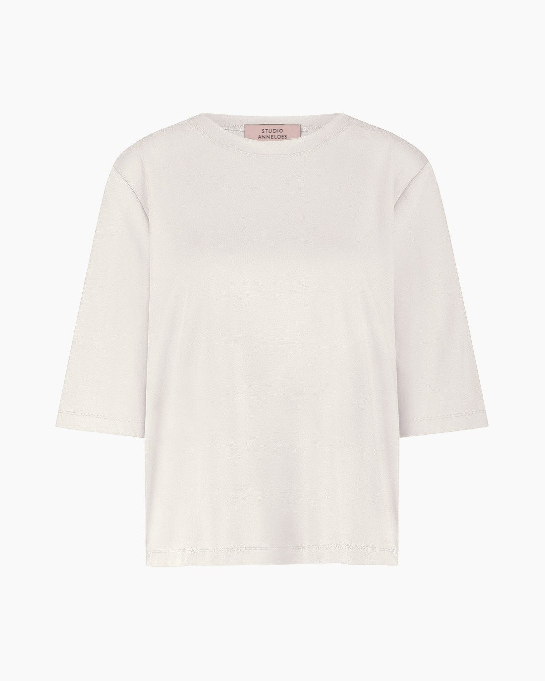 t-shirt, kraagloze, korte mouw, eenvoudig, licht beige