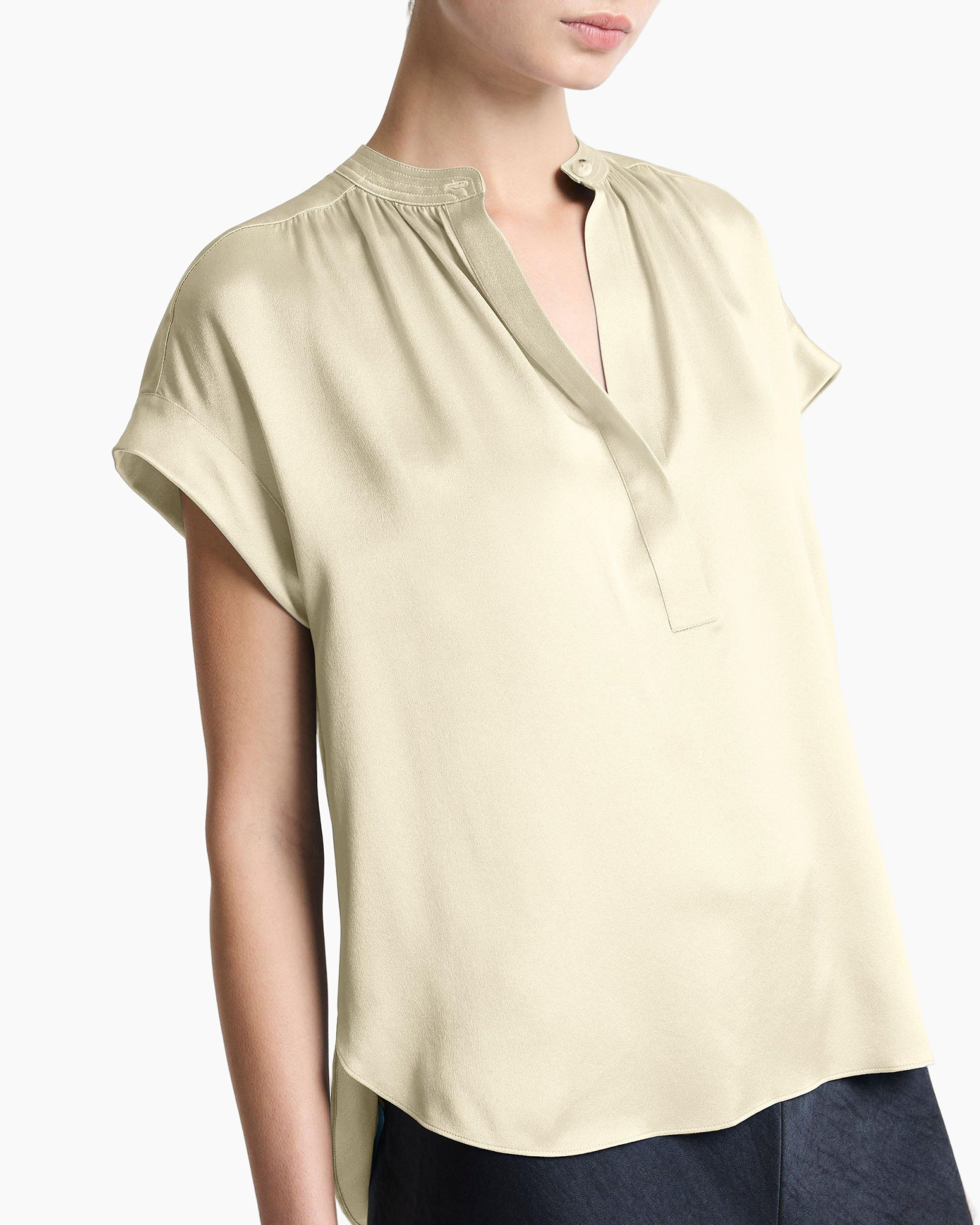 blouse, sleeveless, pleat, solid, beige