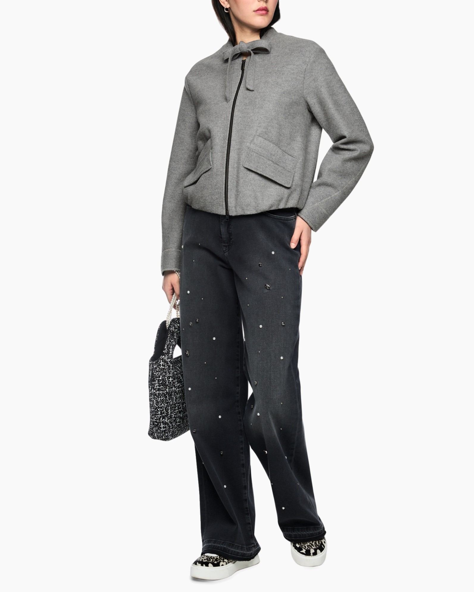 hooded jacket, grijs, ritssluiting voor, zakken, casual broek