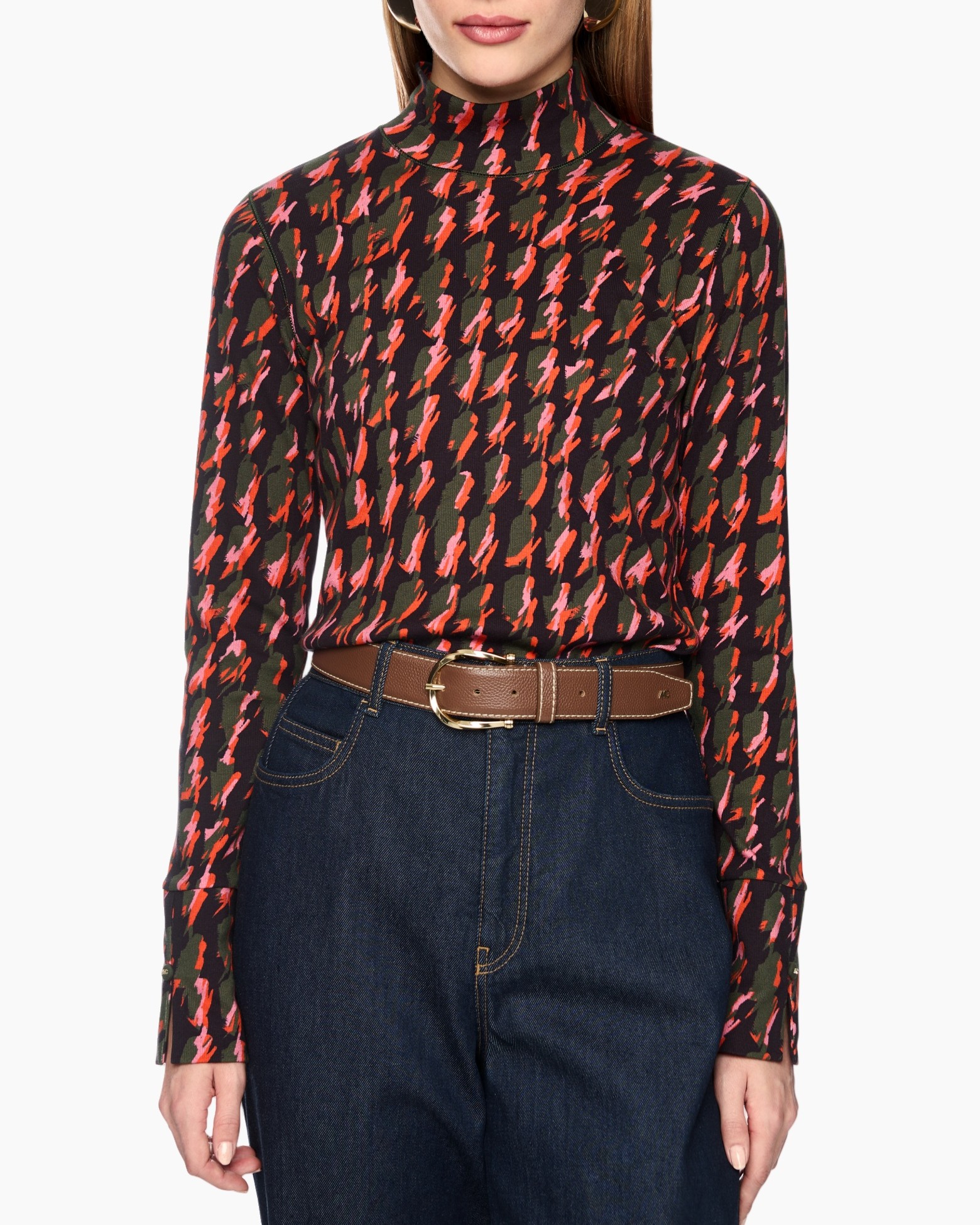 coltrui, blouse, patroonTop, lange-mouw, riem