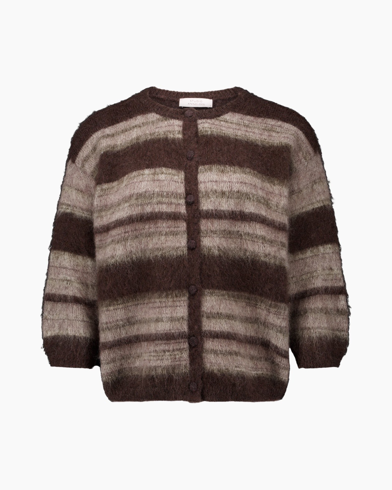 cardigan, gestreept, breipatroon?, bruin, ...