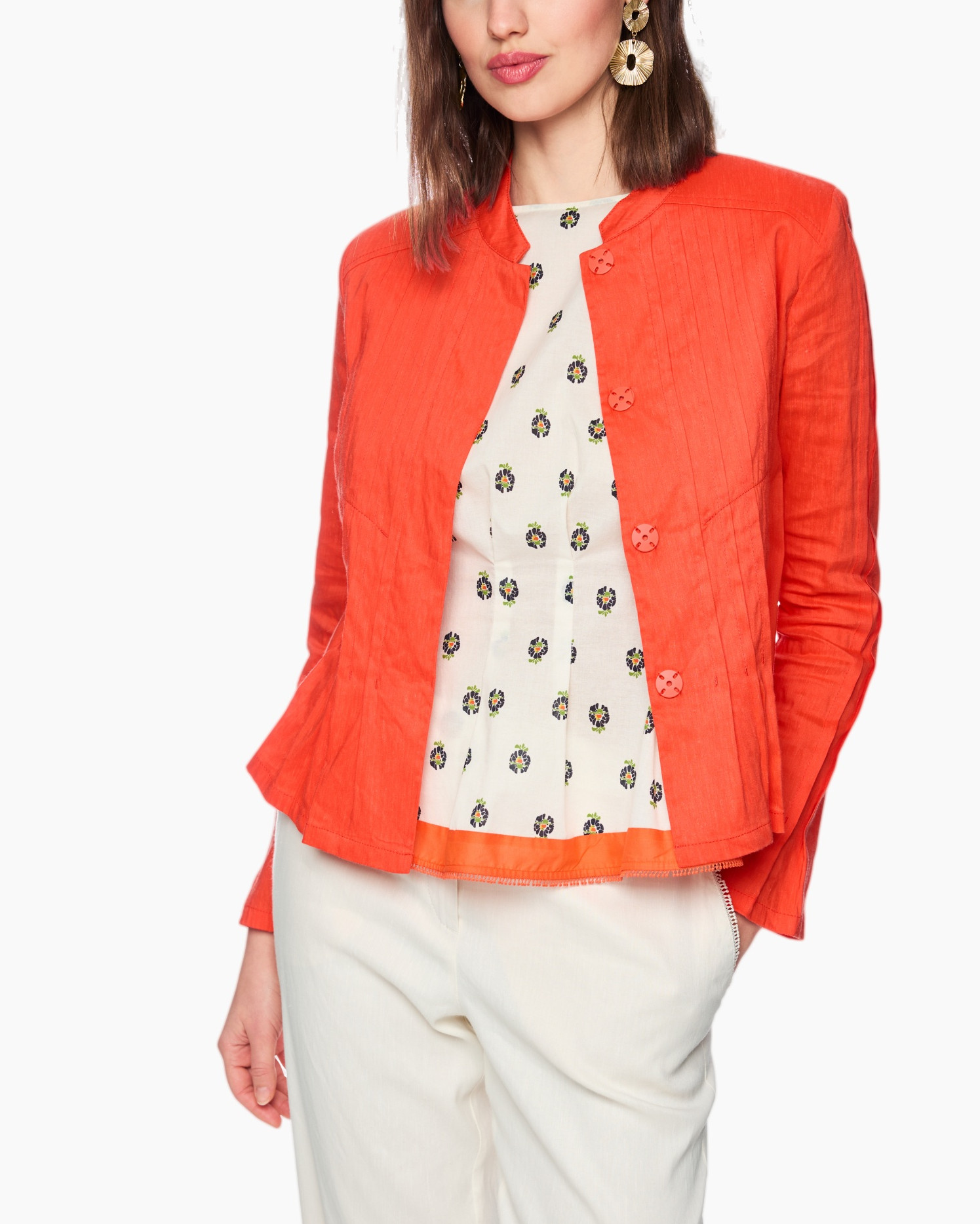 jacket, red, collared, linen, solid