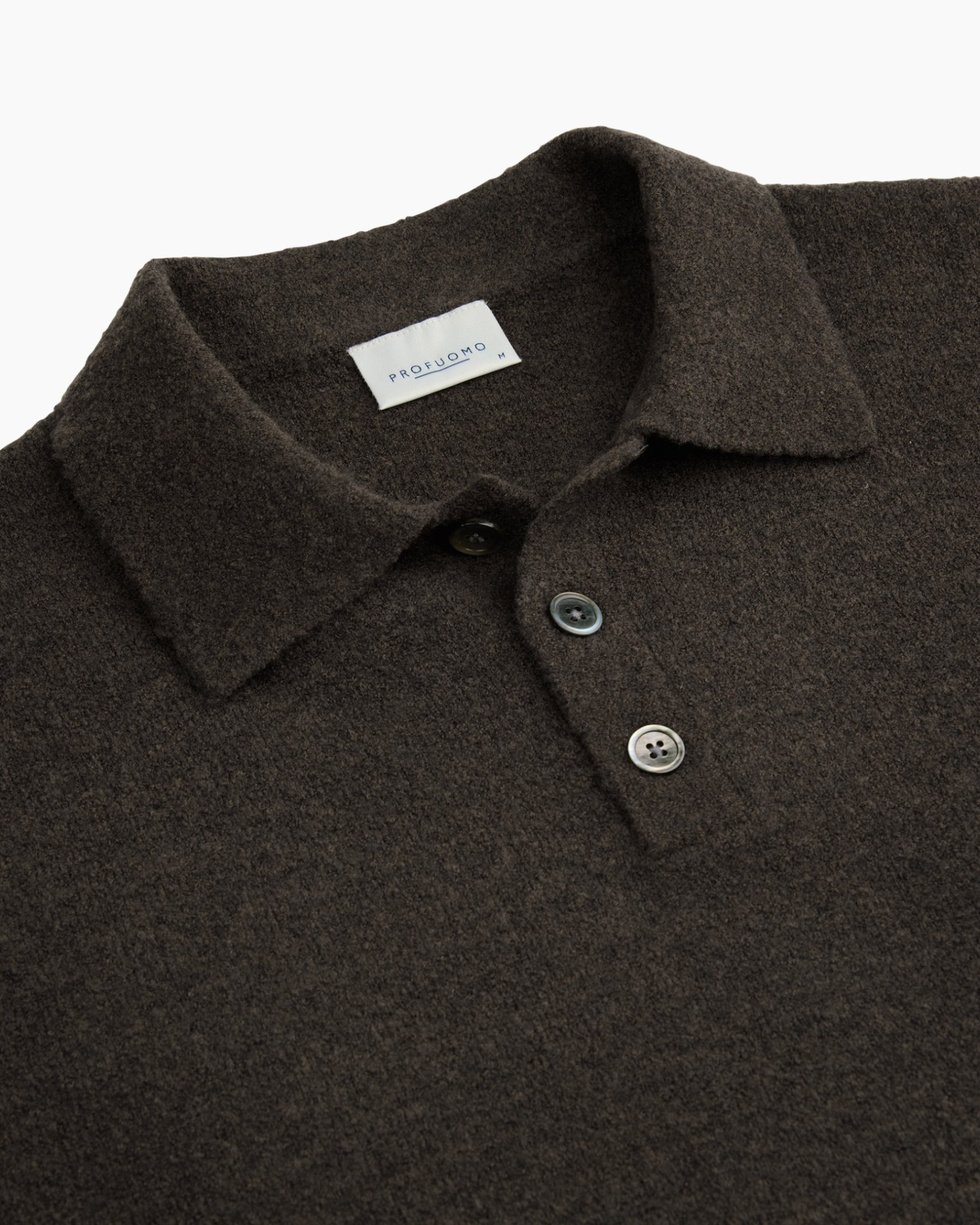 pullover, lange mouw, polo kraag, brei, donkerbruin