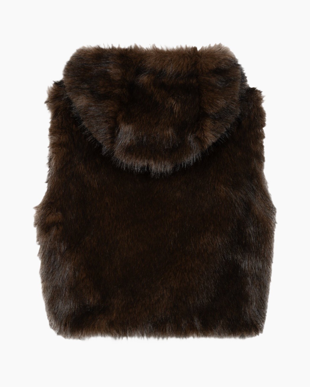 vacht, vest, kapuze, bruin, kunstvacht
