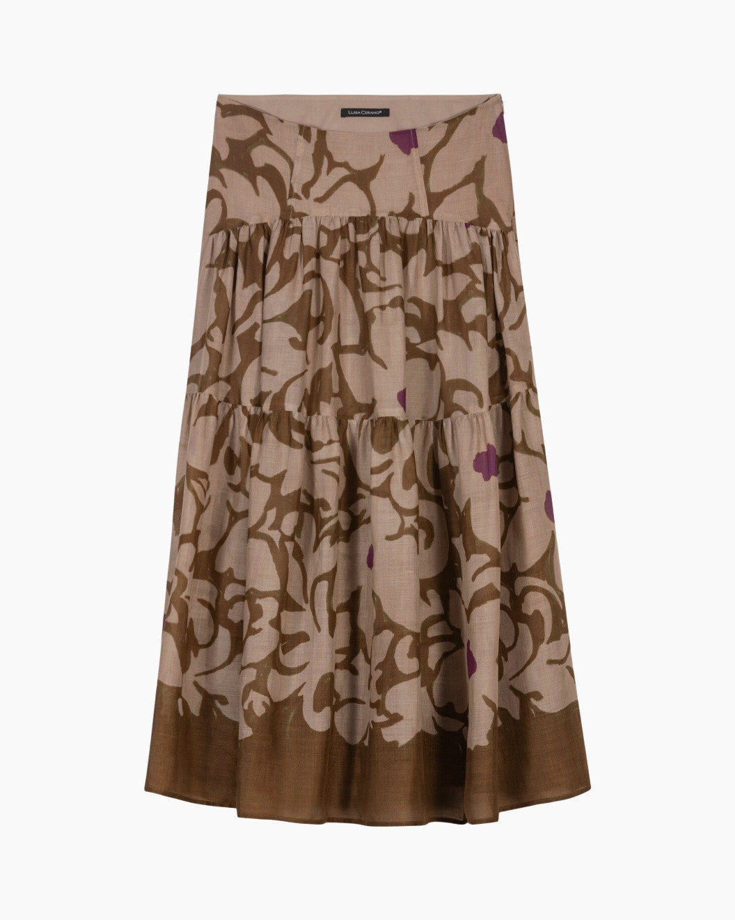 rok, terrassen, middellang, patroon, bruin-beige