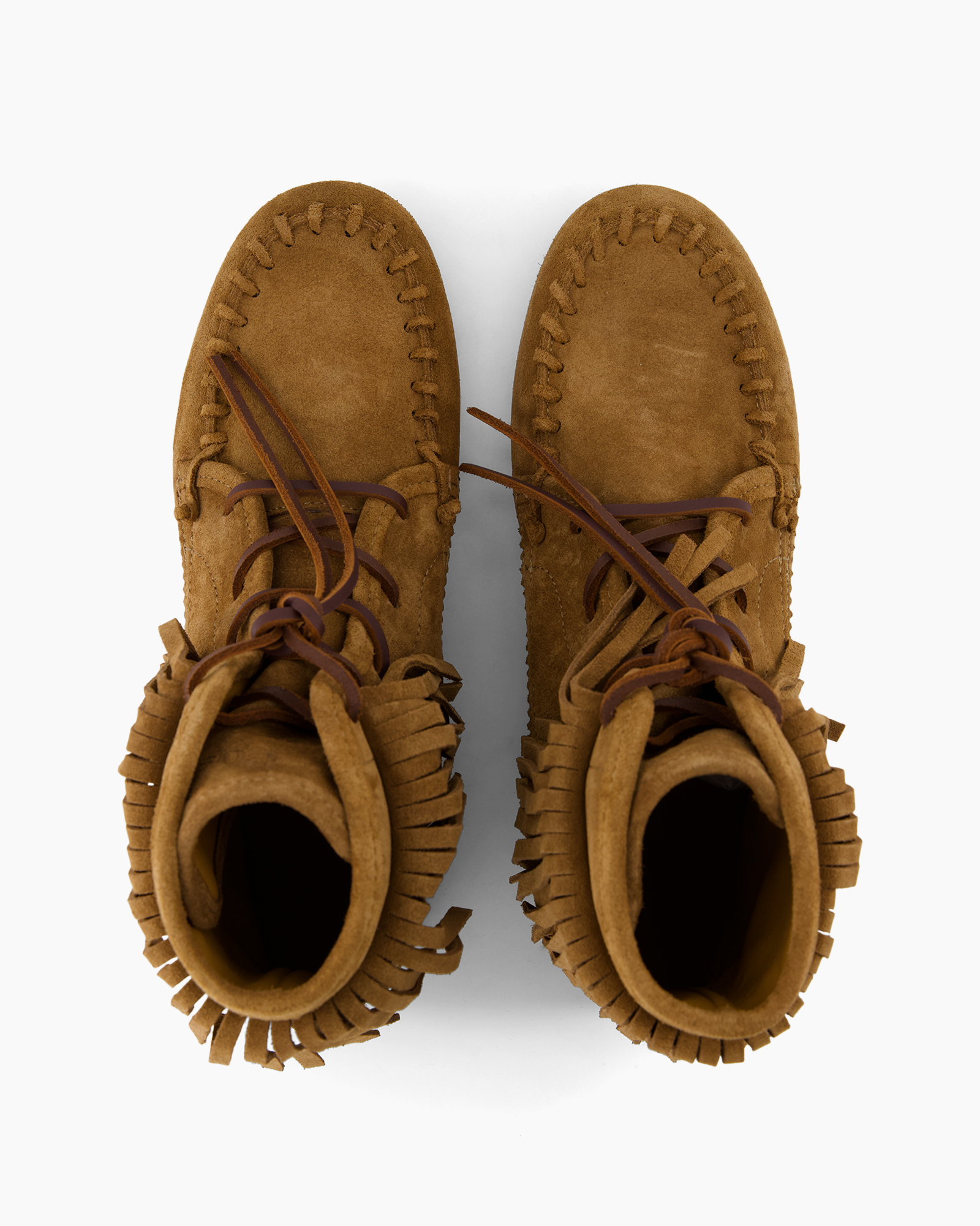 moccassins, leren laarzen, suede, bruin, franje