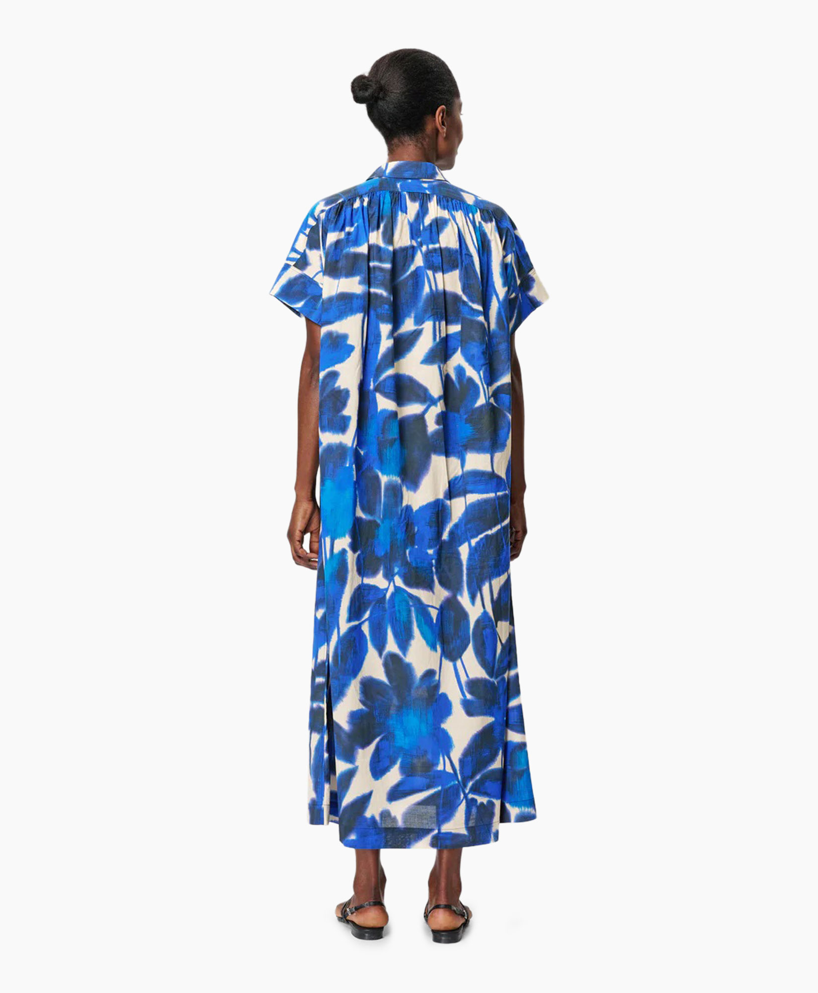 Midi Jurk Cotton Foile Printed Blauw Midi Jurk Cotton Foile Printed Blauw