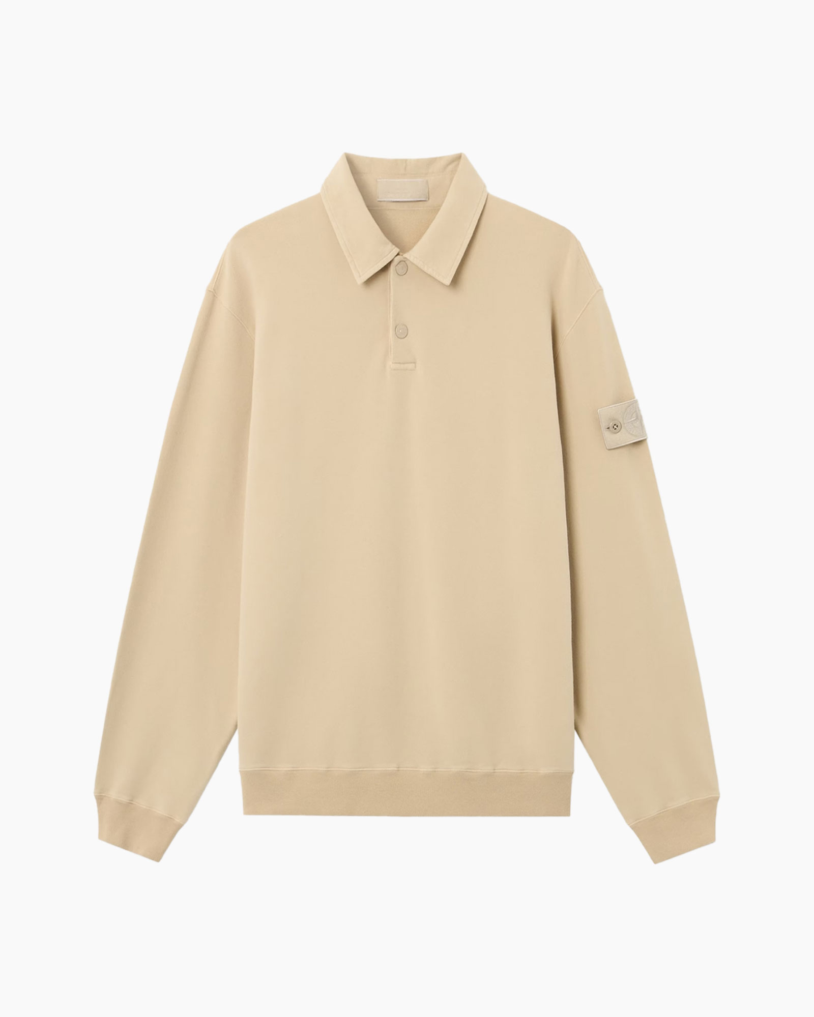polo overhemd, beige, lange mouwen, kraag, logo patch