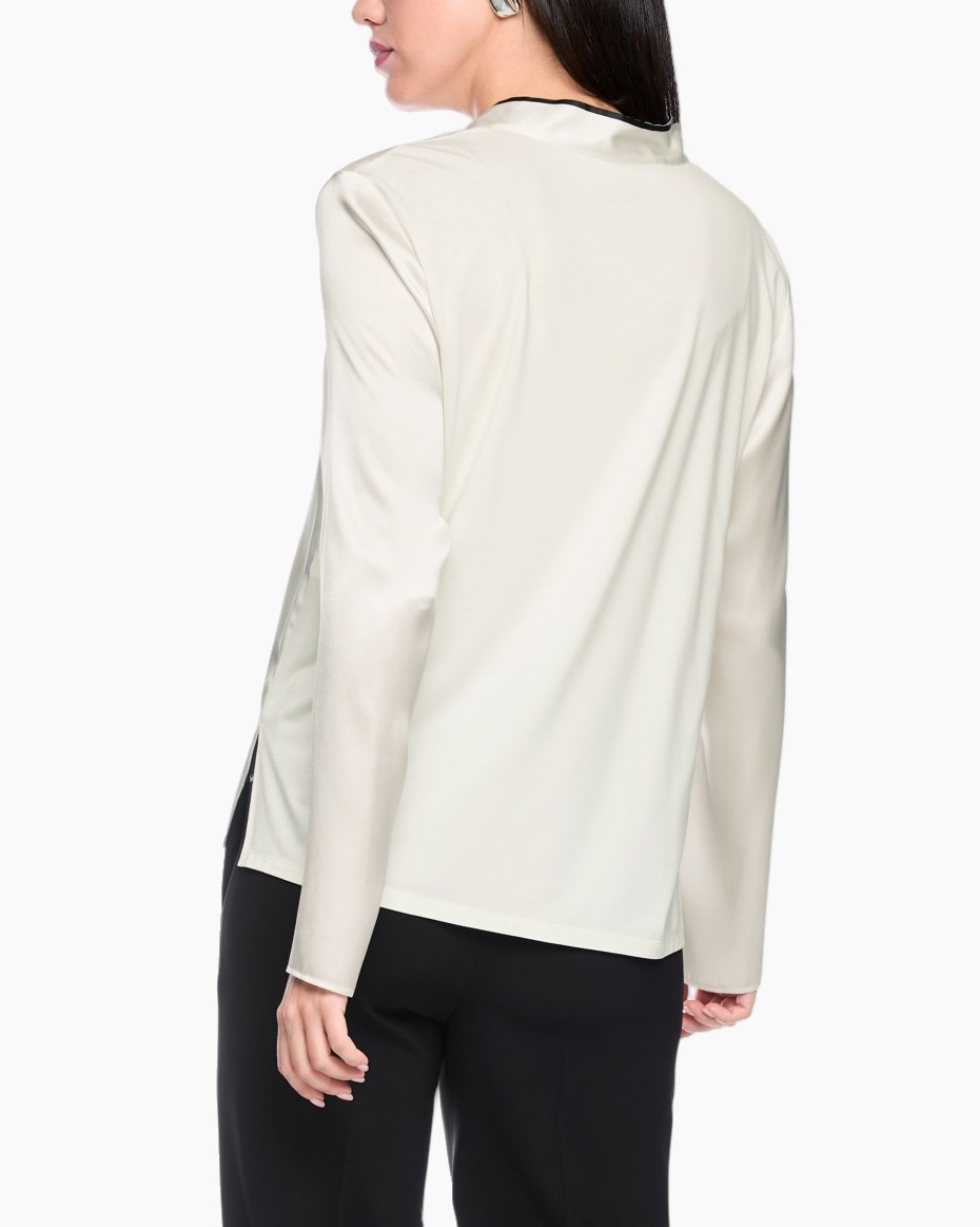 blouse, zijden, knoopsluiting, langemouw, crème, tienknoop