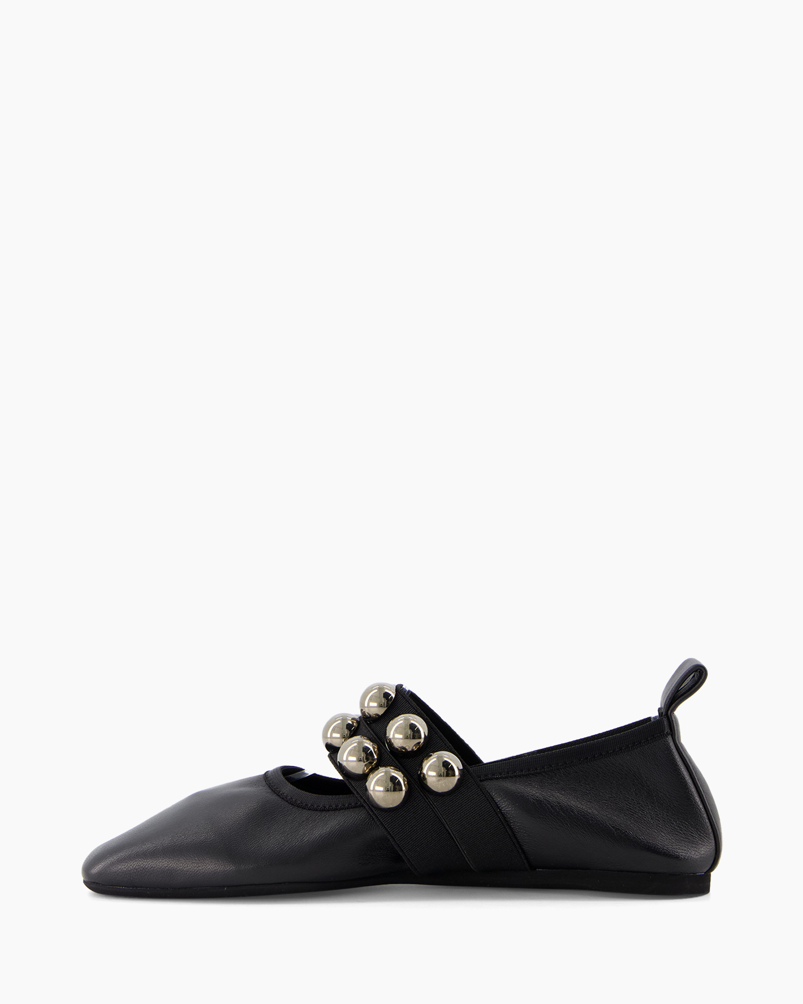 shoe, slip-on, black, leather, metallic studs