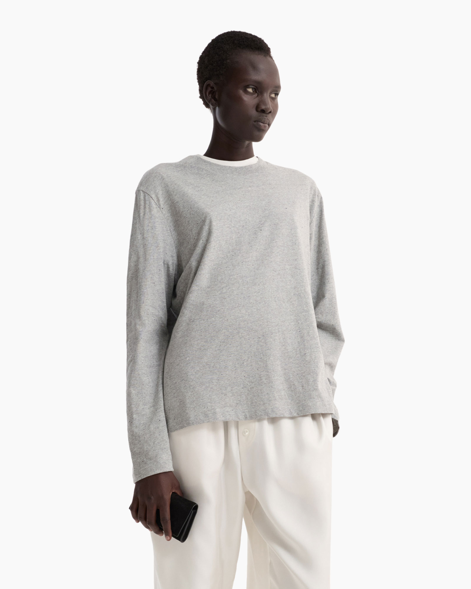 lange mouwen, grijs, crewneck, zacht, trui-achtig shirt