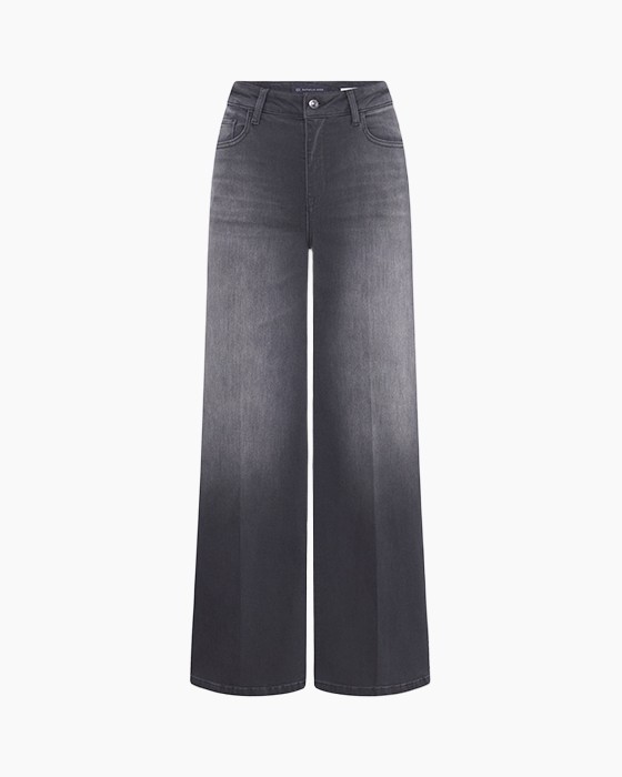hoge taille, wijd uitlopende, jeans, denim, kleurverloop donker