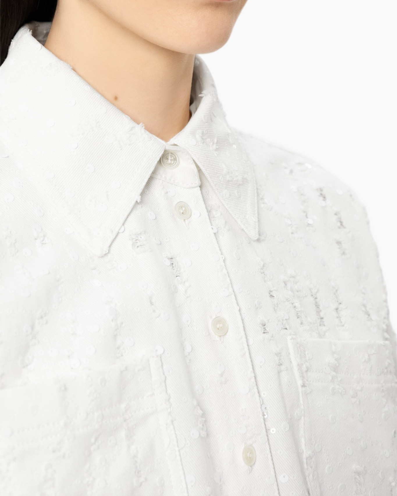 white, shirt, collar, textured, buttons