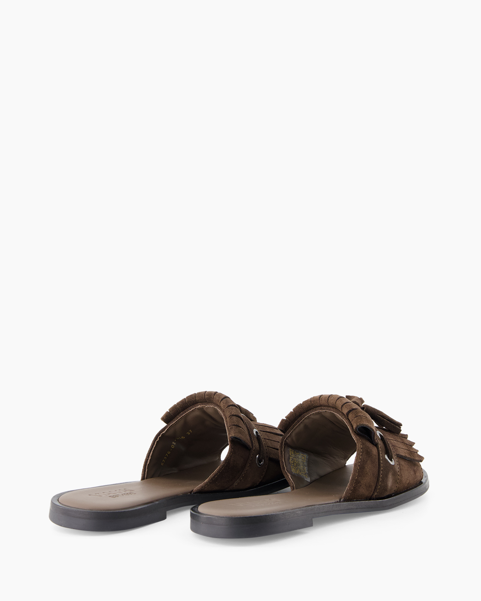 sandalen, slippers, bruin, suede, franje