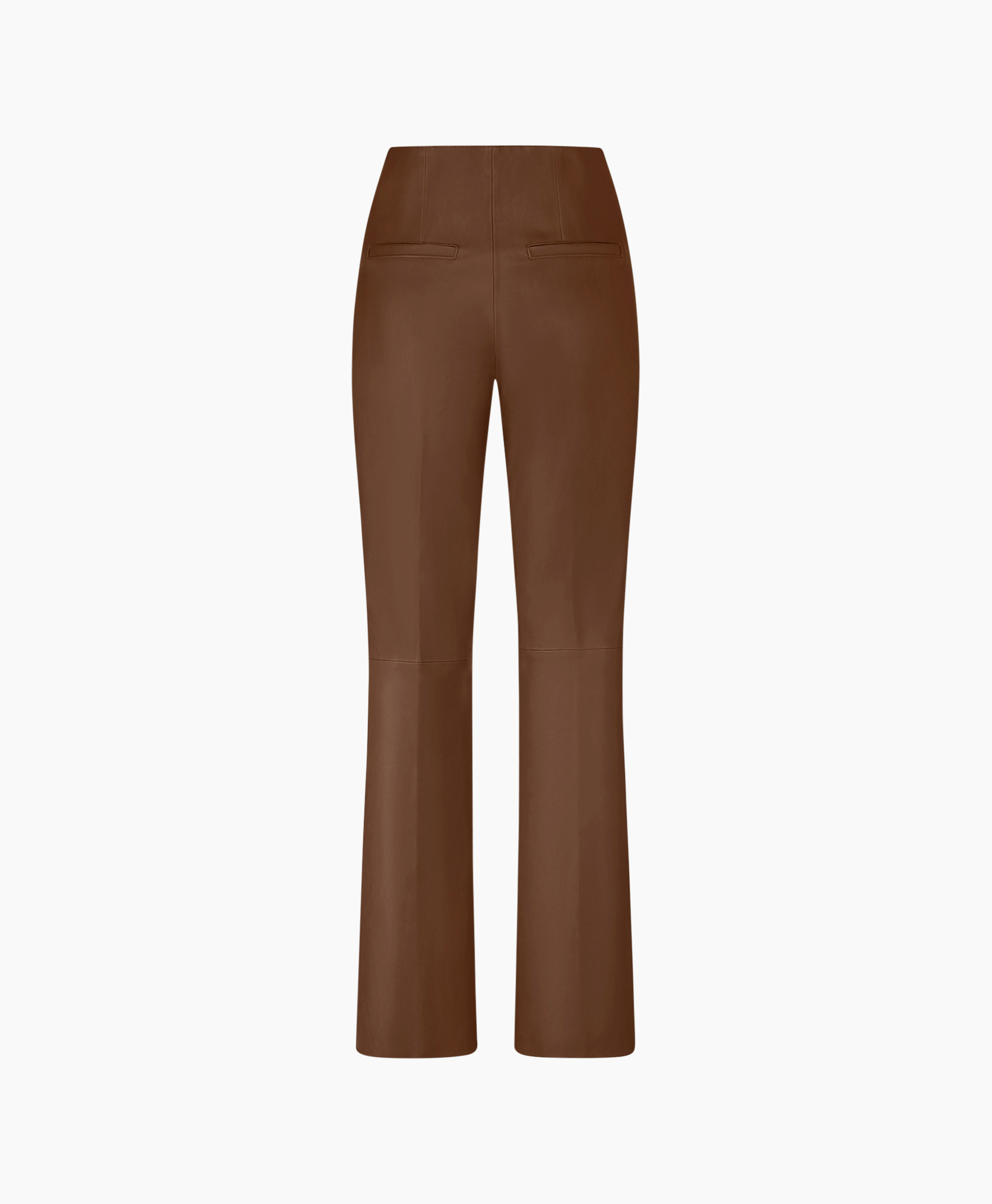 broek, broek, bruin, leer, flared