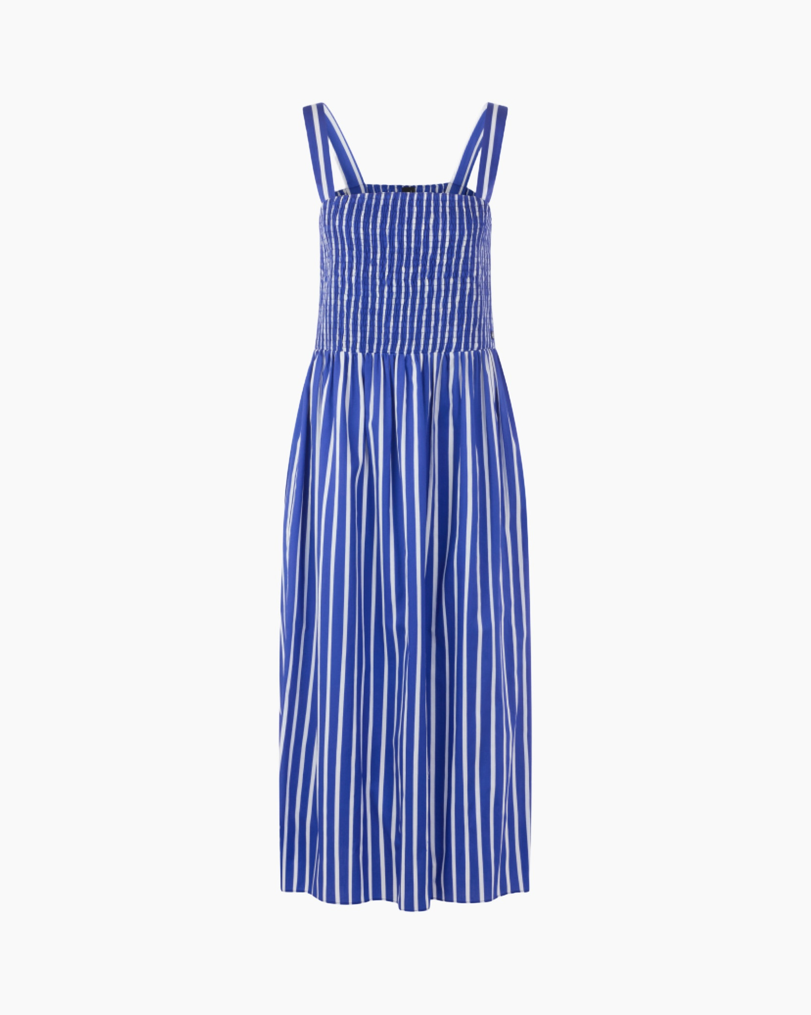 jurk, maxi jurk, blauw, gestreept, smocked