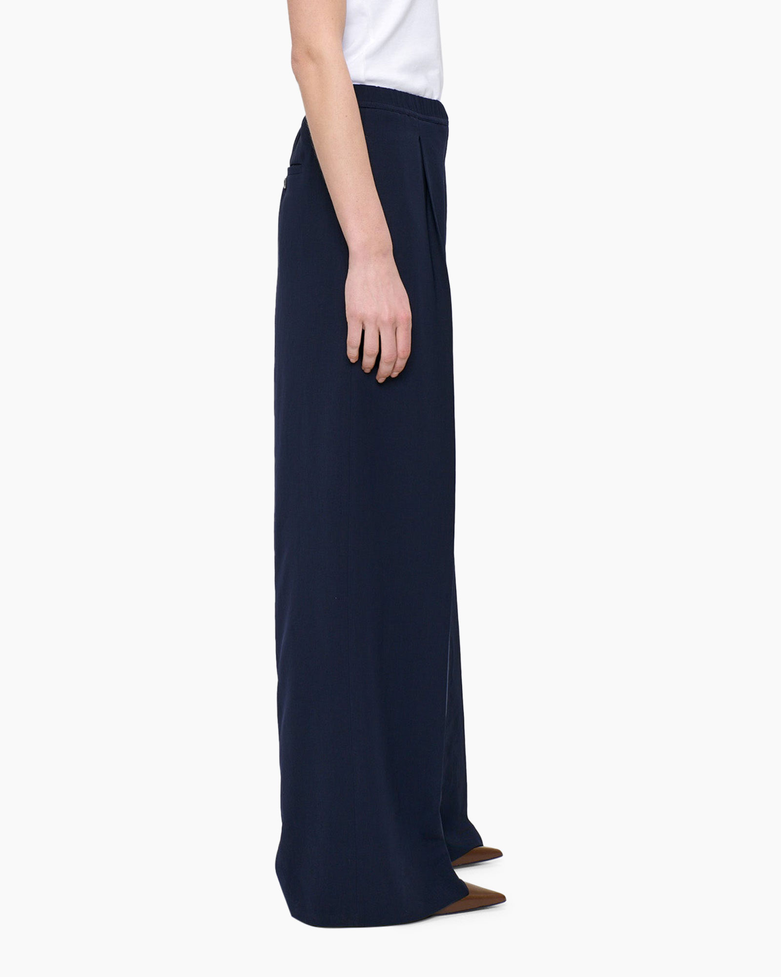 broek, wijdere leg, marineblauw, broeken, flare