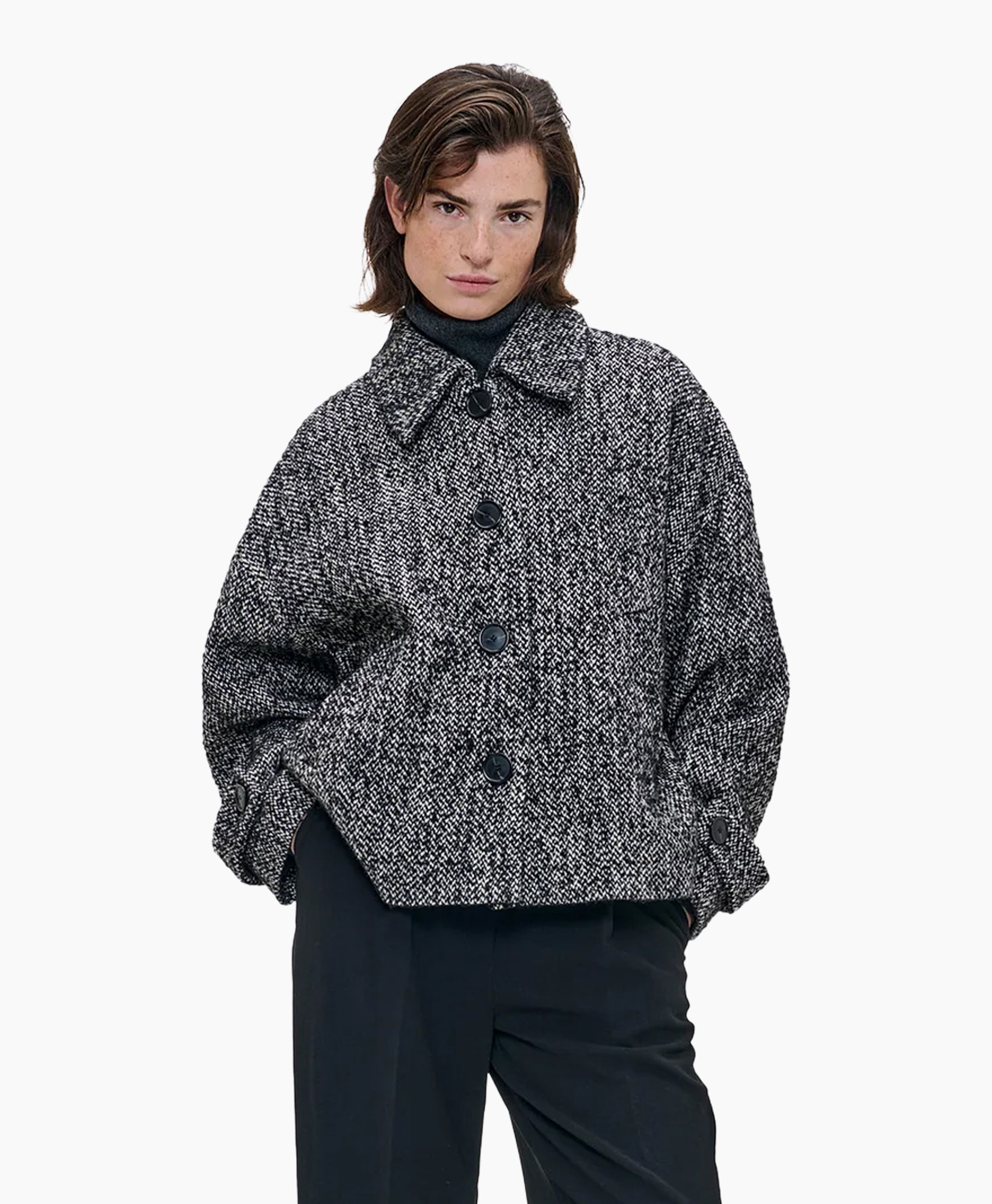 Mantel Tweed Short Zwart