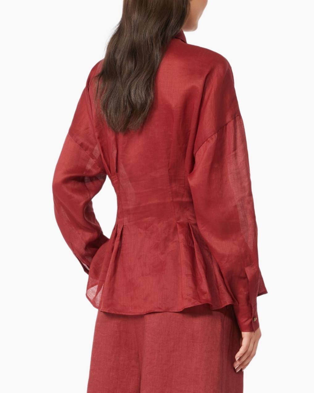 blouse, rood, kraag, gevouwen, lang-sleeve