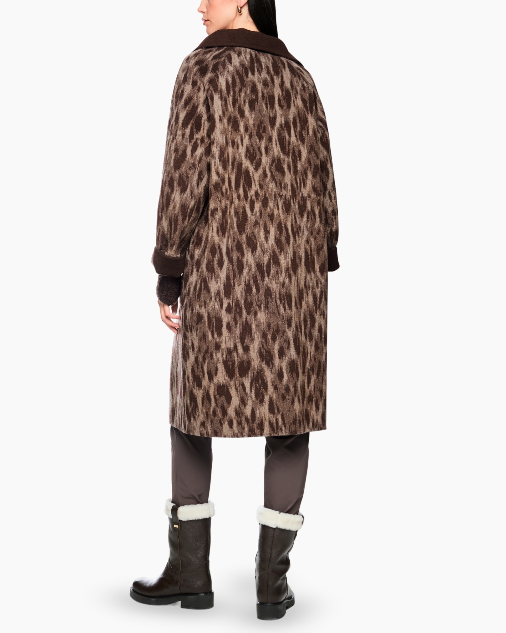 jas, leopardenprint, lange jas, bruin, rits