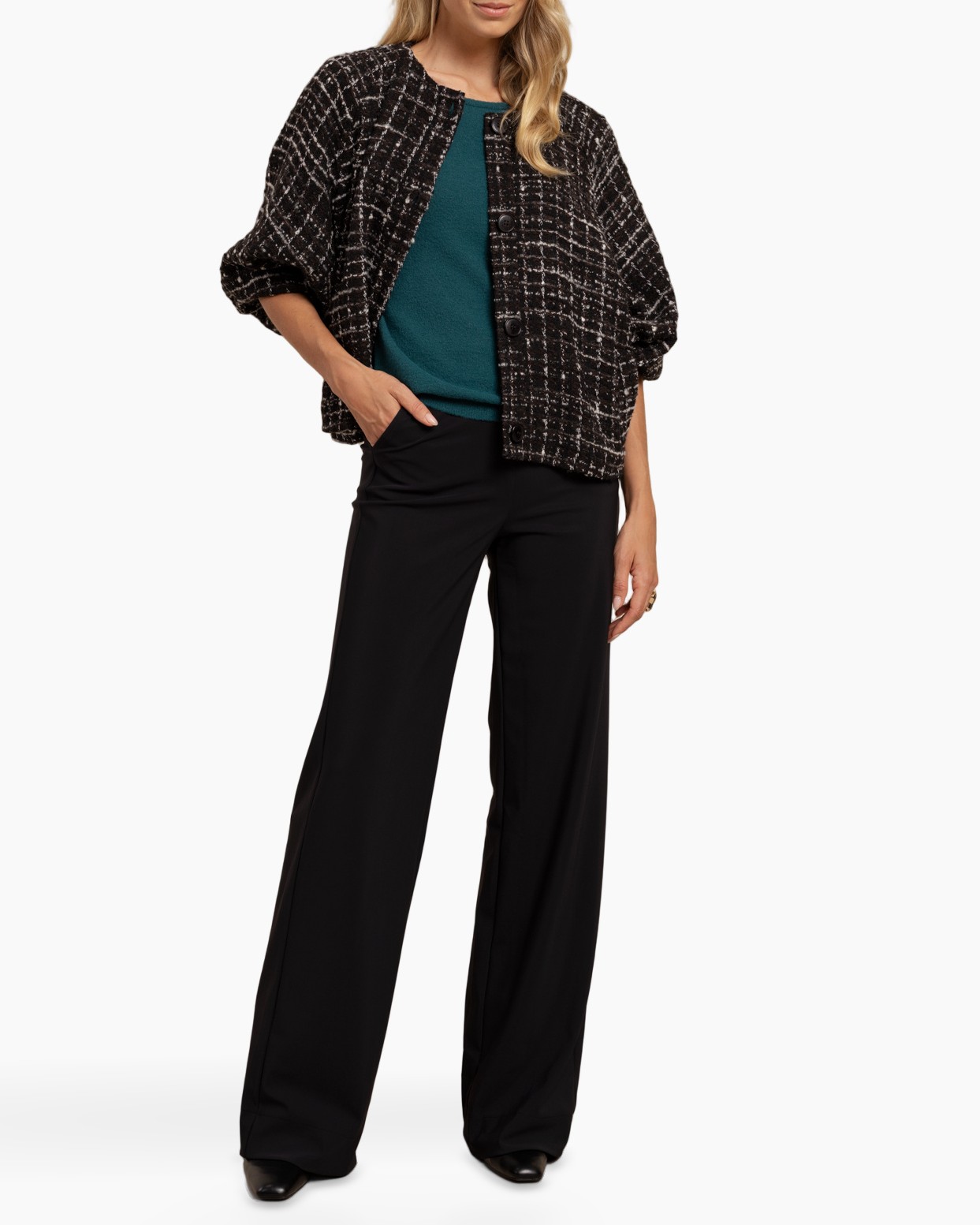 ohal jacket, tafeljas, zwart-wit, textured jas, outerwear