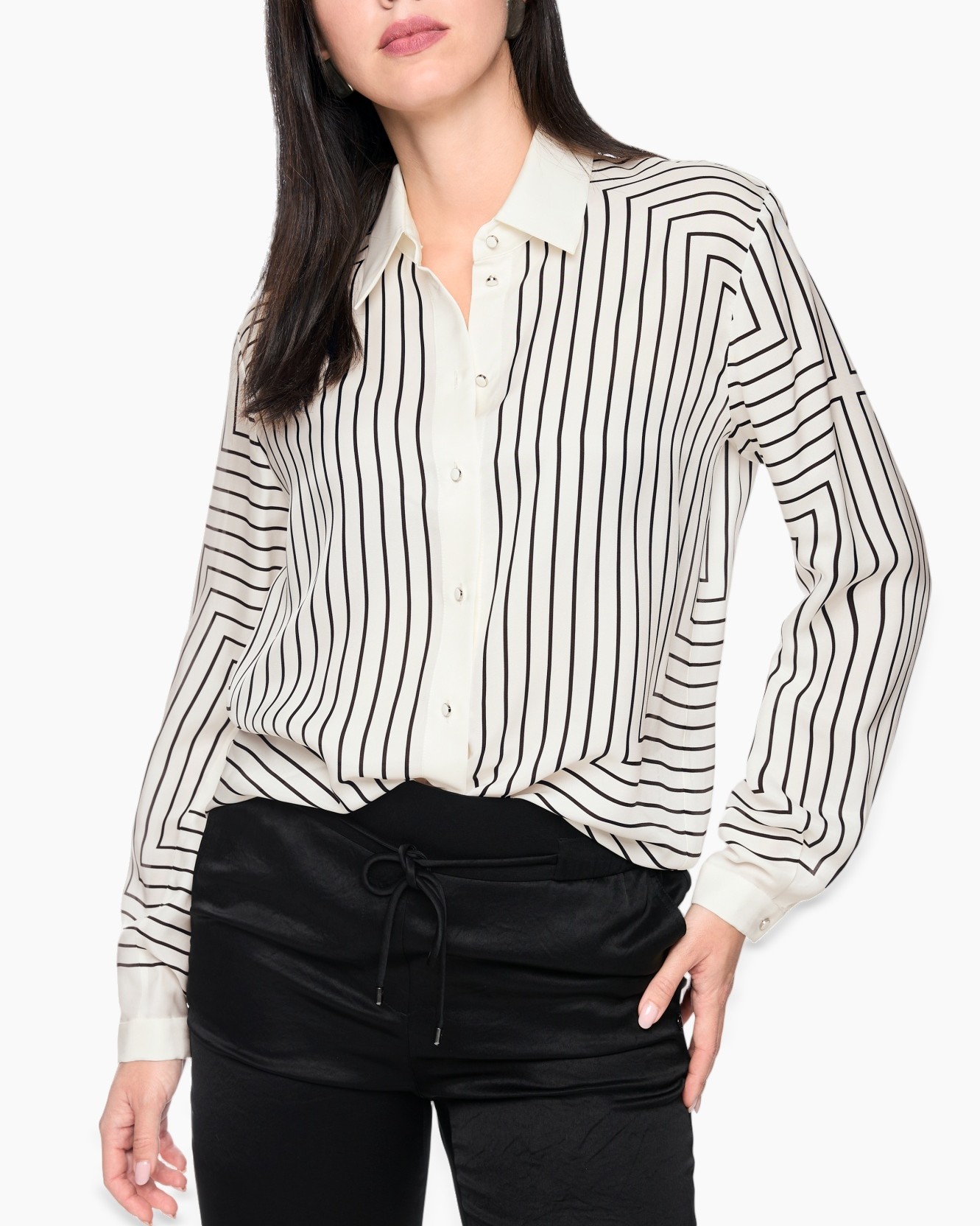 blouse, gestreept, lange mouwen, kraag,  knopen