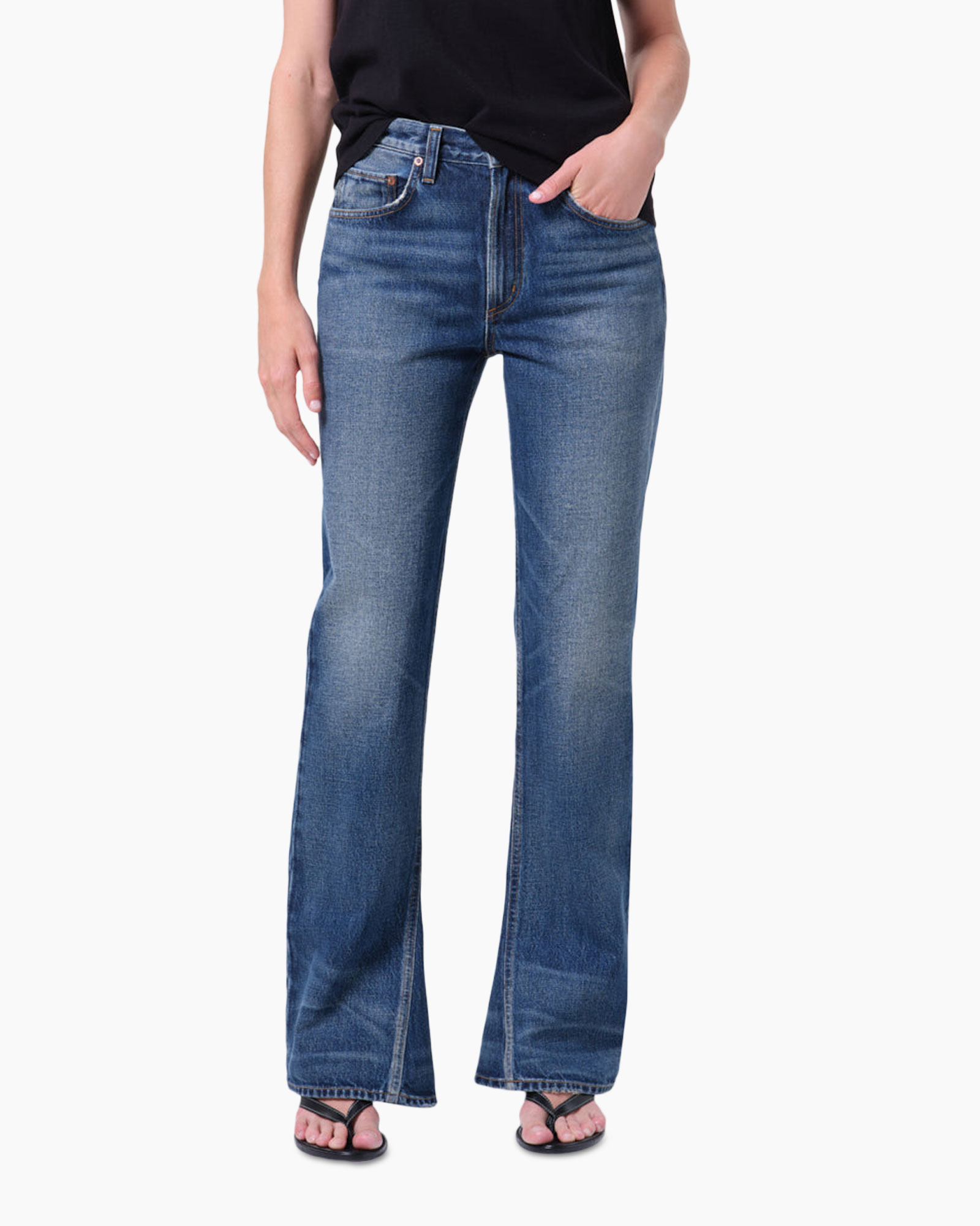 spijkerbroek, denim, wijdelijn, platte voorkant, blauw