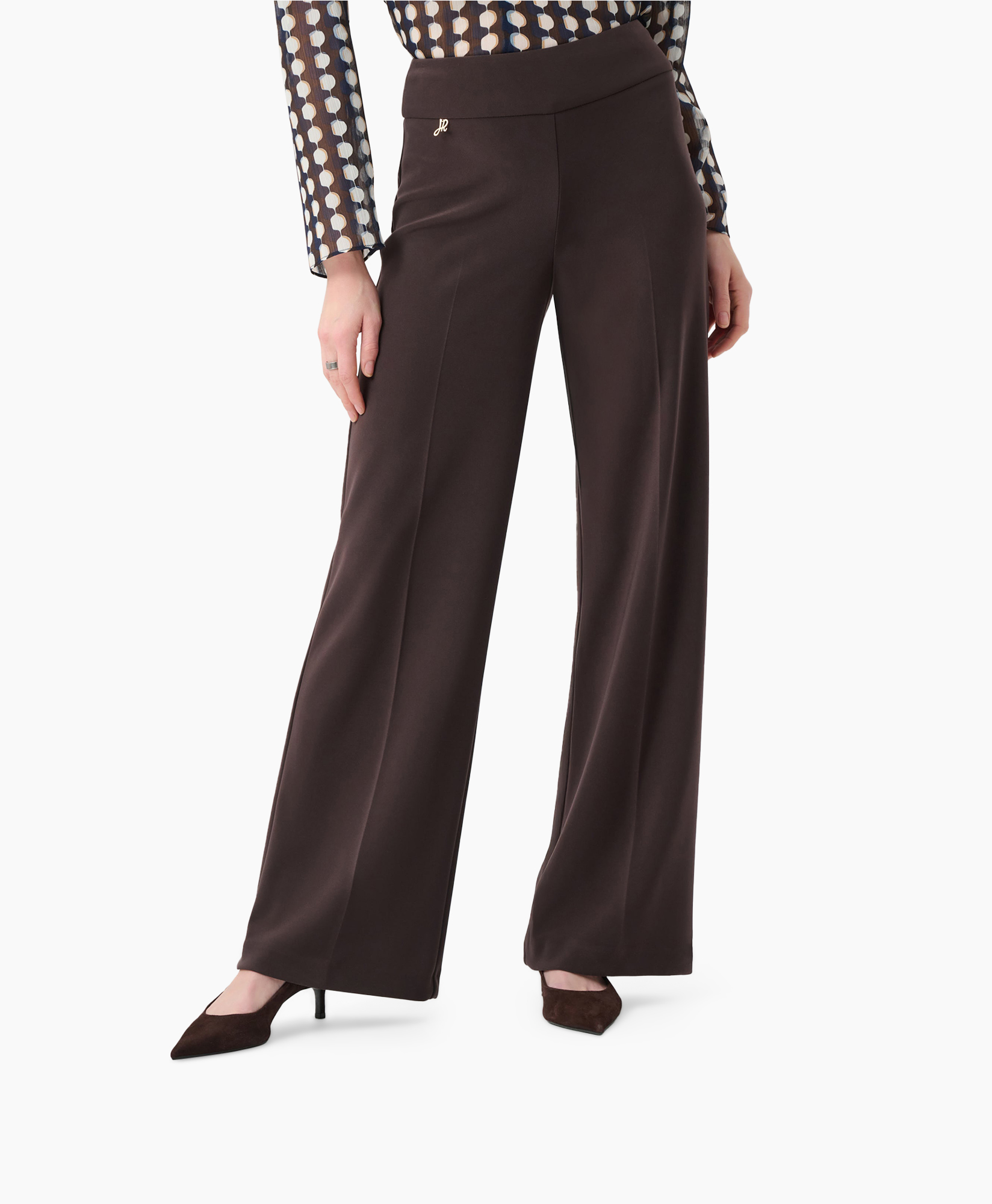 wijdere broek, wijdere-pasvorm, bruin, palazzo, zakelijk-casual