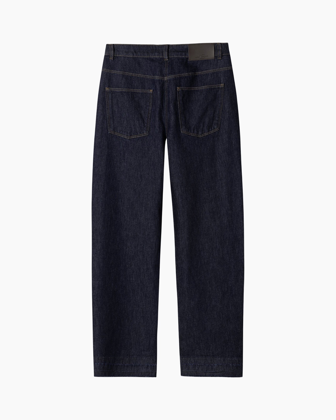 denim, spijkerbroek, terugzicht, twee zakken, donkere blauw