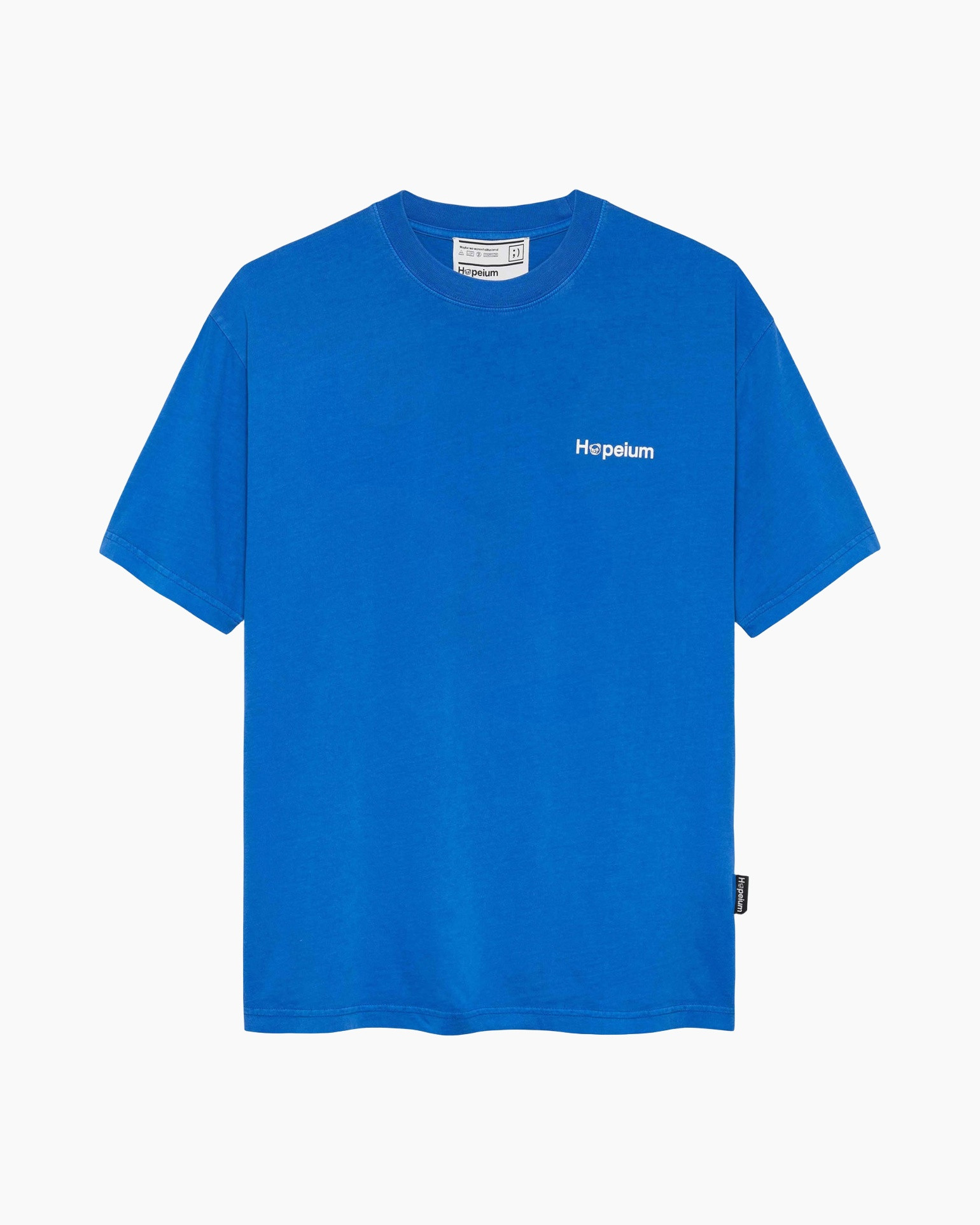 t-shirt, short sleeve, blue, logo, plain