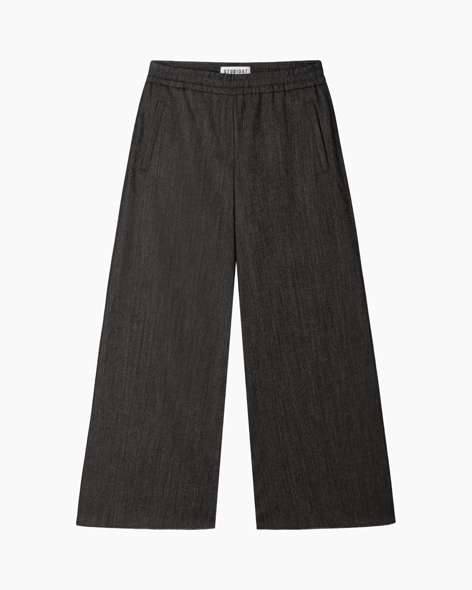 broek, wijdedelige, donkergrijs, linnenmengsel, smal waistband
