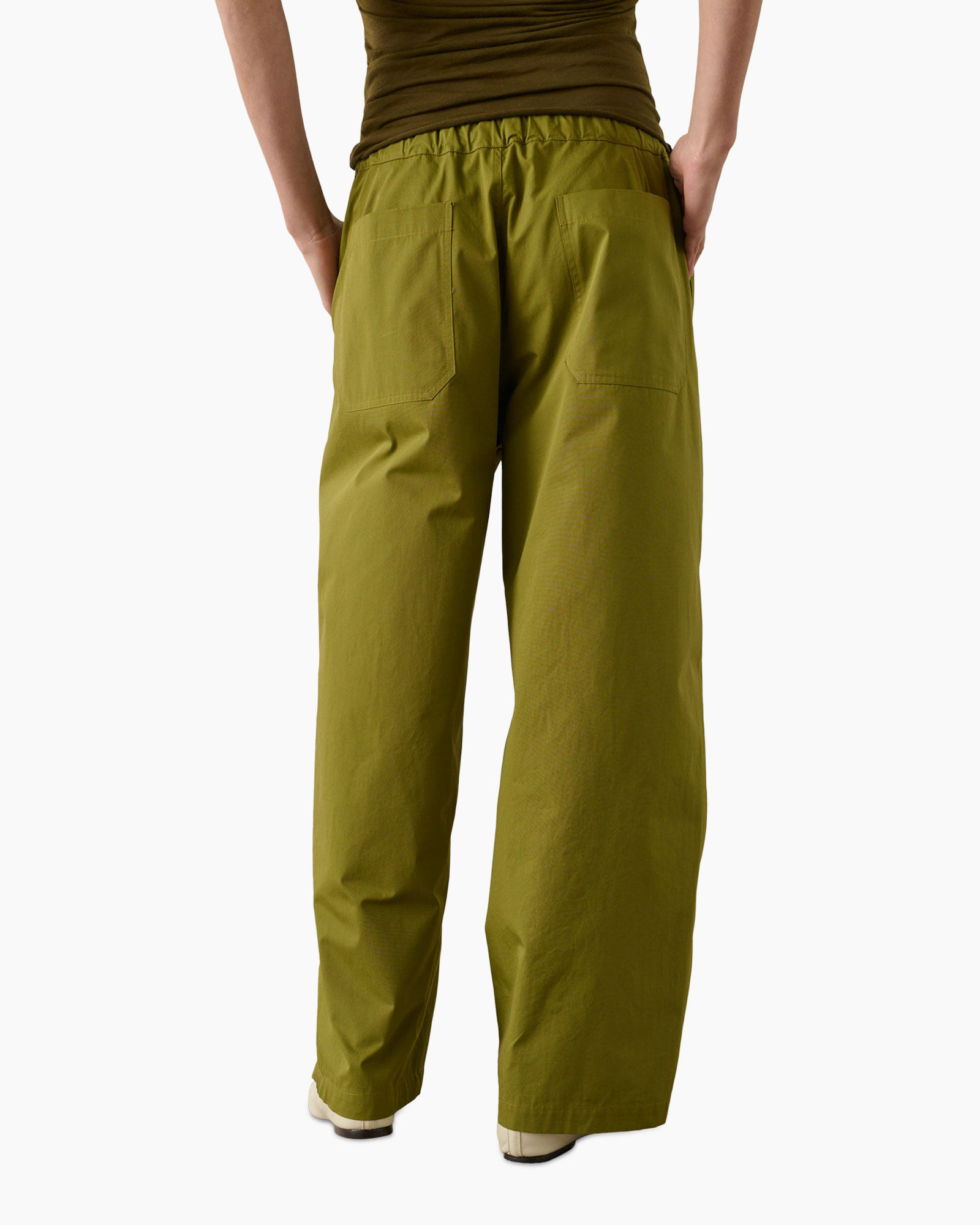 pants, drawstring, olive, wide-leg, pockets