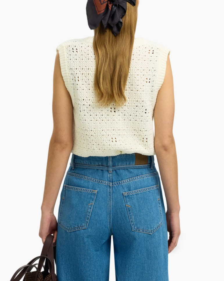 gebreide top ,  mouwloos ,  crème ,  gebreid ,  tas