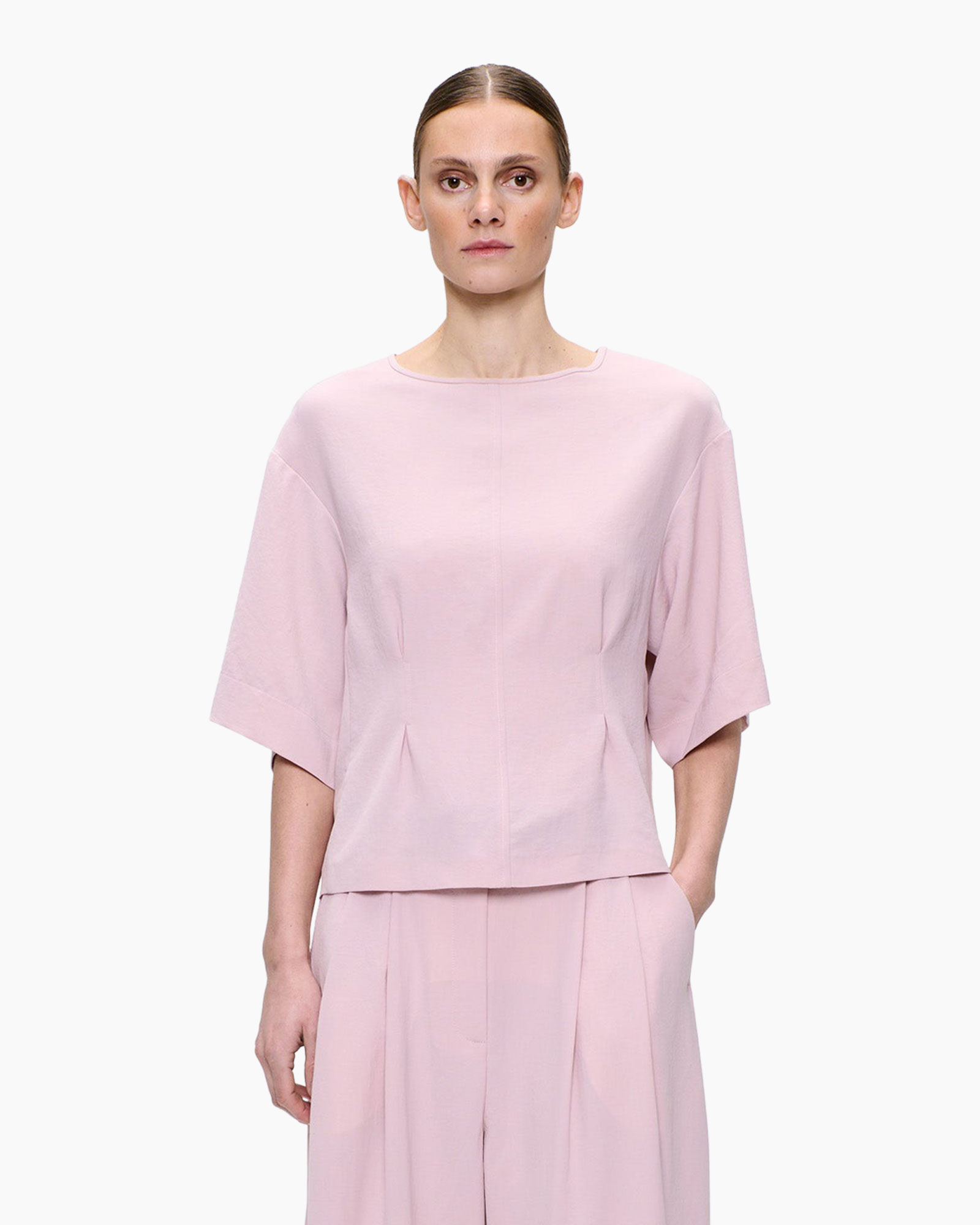 top, blouse, roze, losse pasvorm, korte mouwen