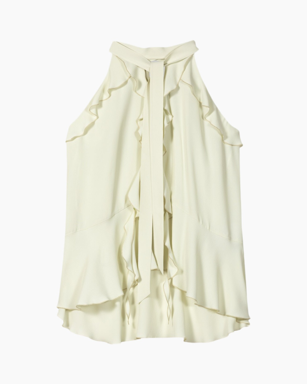 blouse, frills, halter, licht, crème