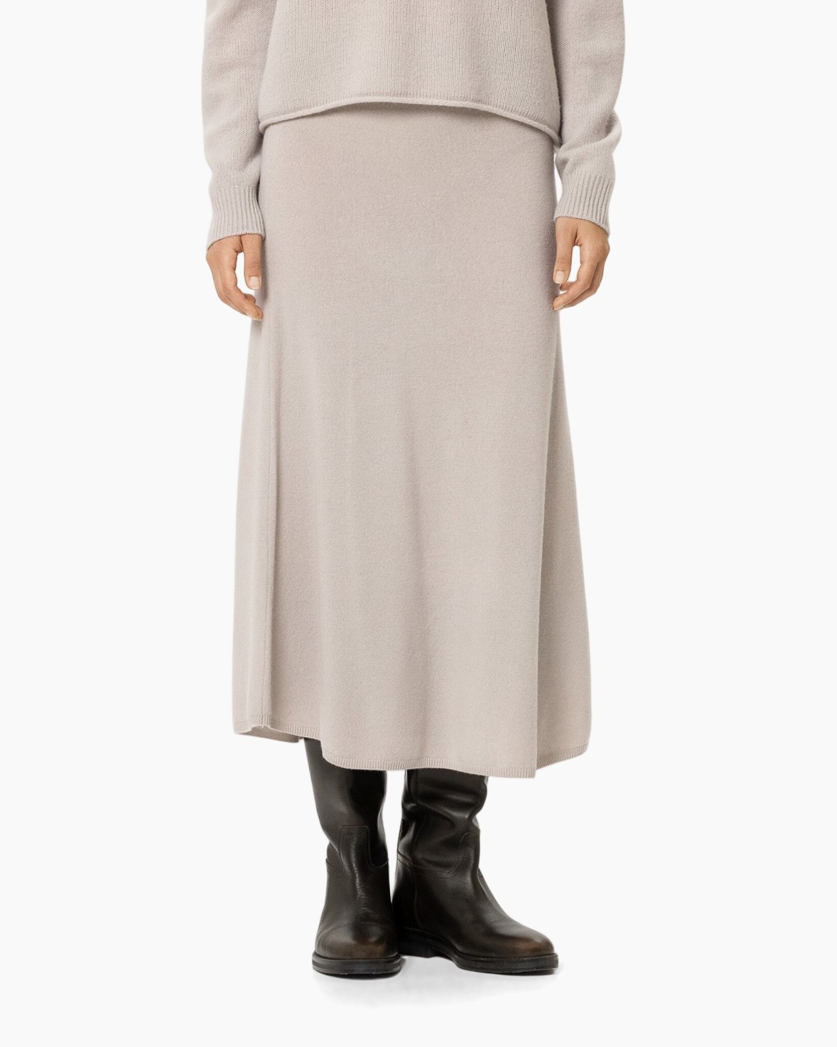 Rok, ankellengte, brei sweater, beige, laarzen
