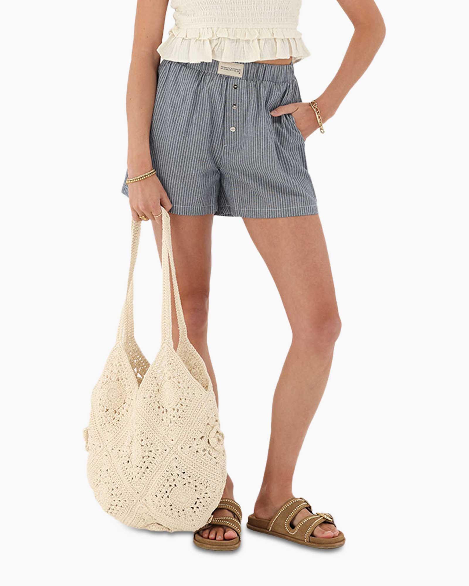 Short Blue Striped Pyjama With Patc Blauw