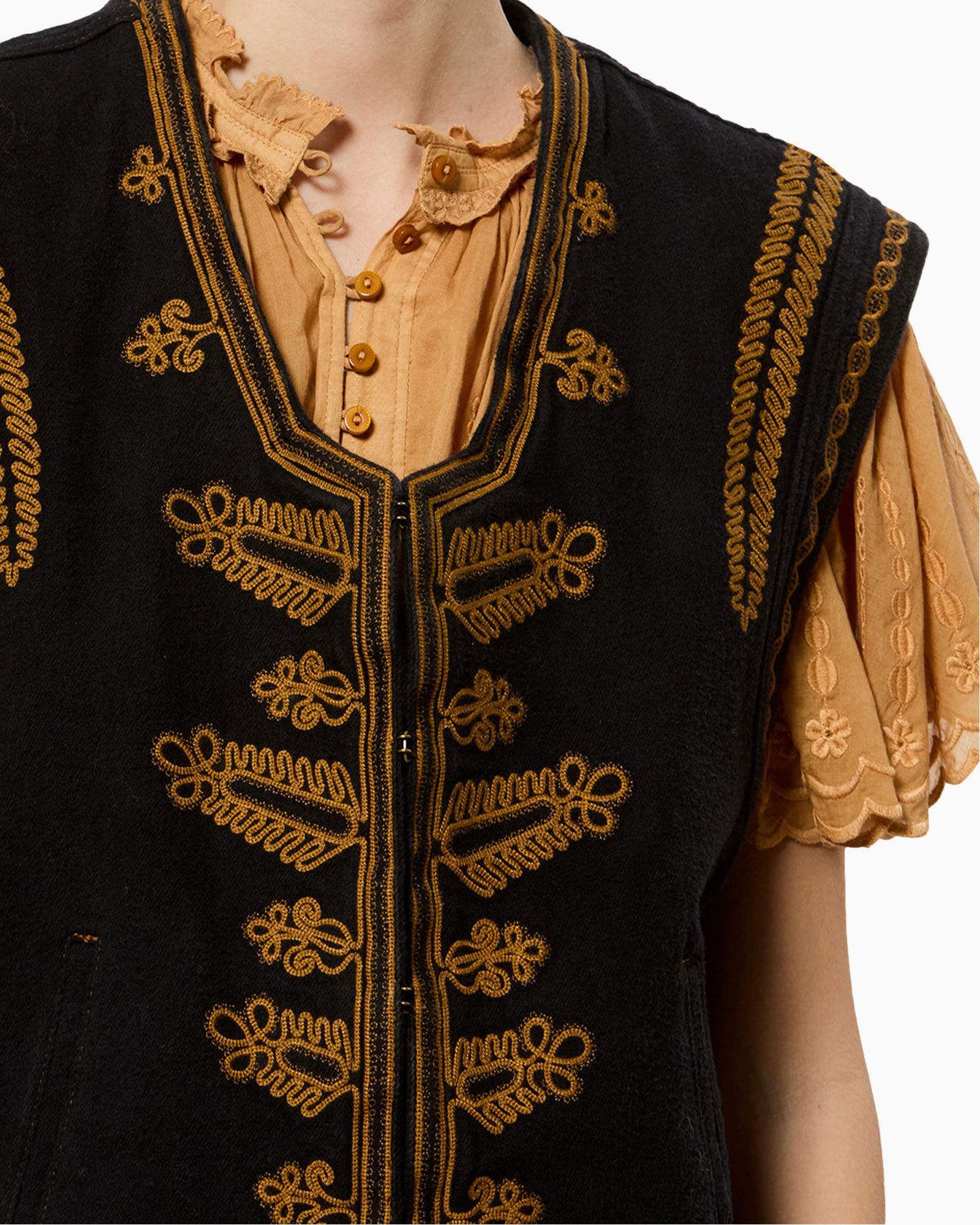 borduursel, vest, zwart, goud, patroon