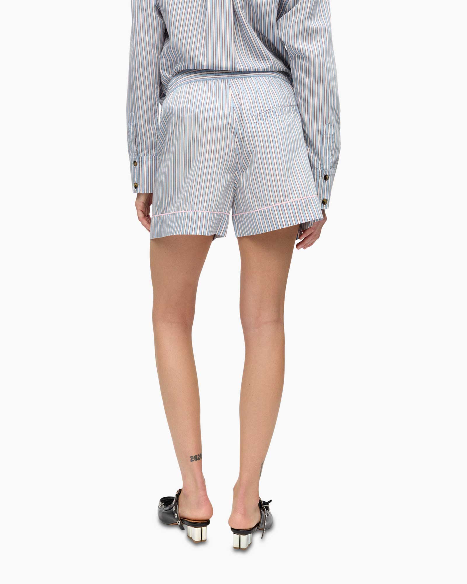 Korte Broek Yarn Dyed Stripe Elasticated Licht Blauw
