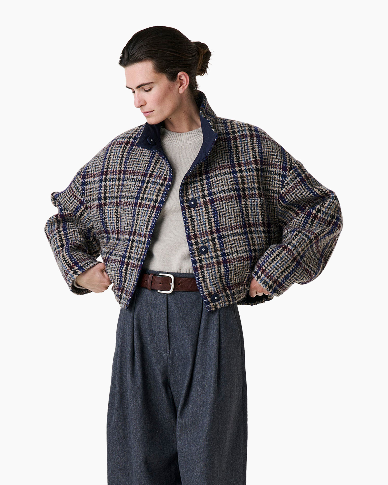 jas plaid, kort jack, gemaaide stof, meerdere kleuren, knopsluiting
