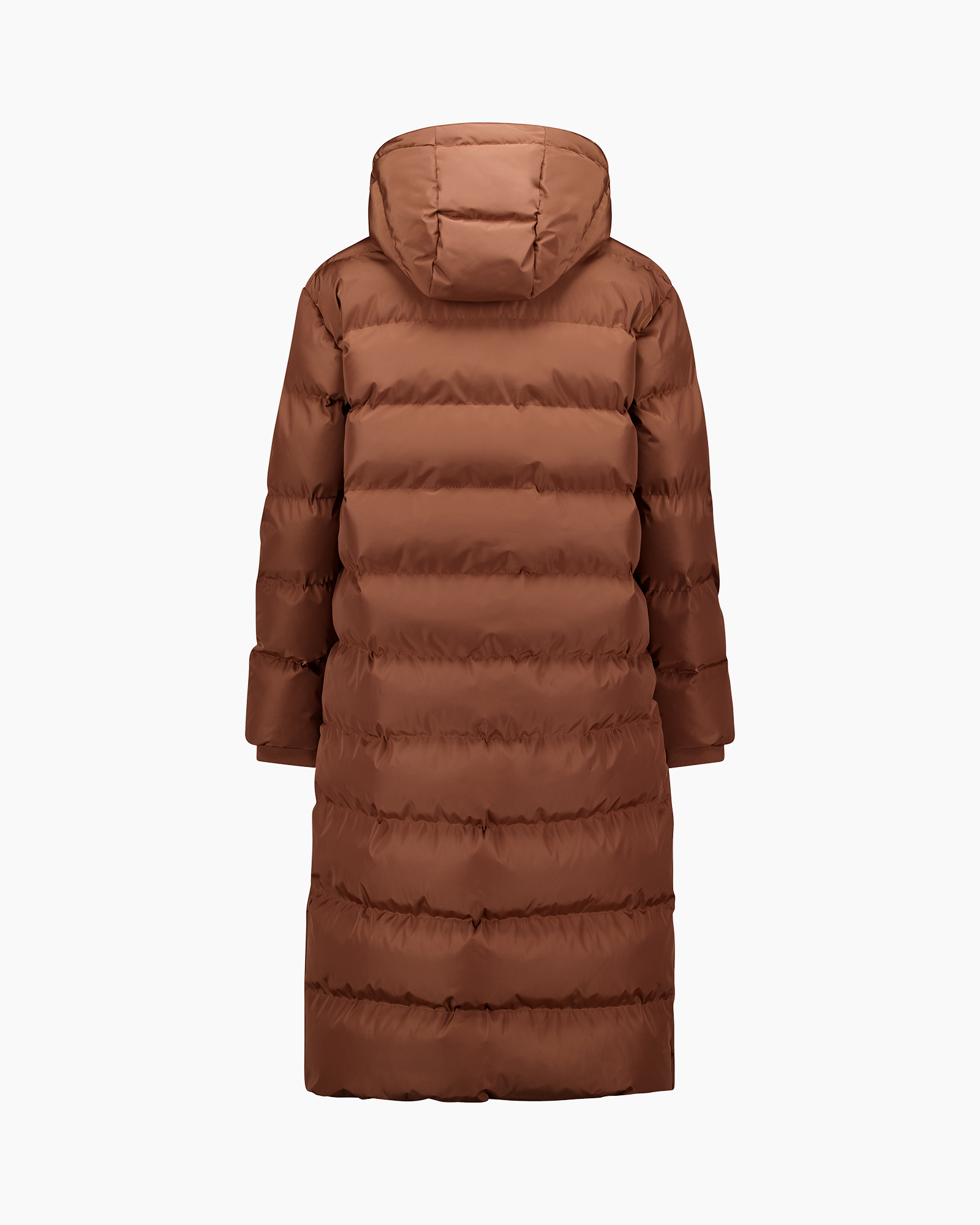 vlechter jas, puffer jas, lange jas, met kap, bruine kleur