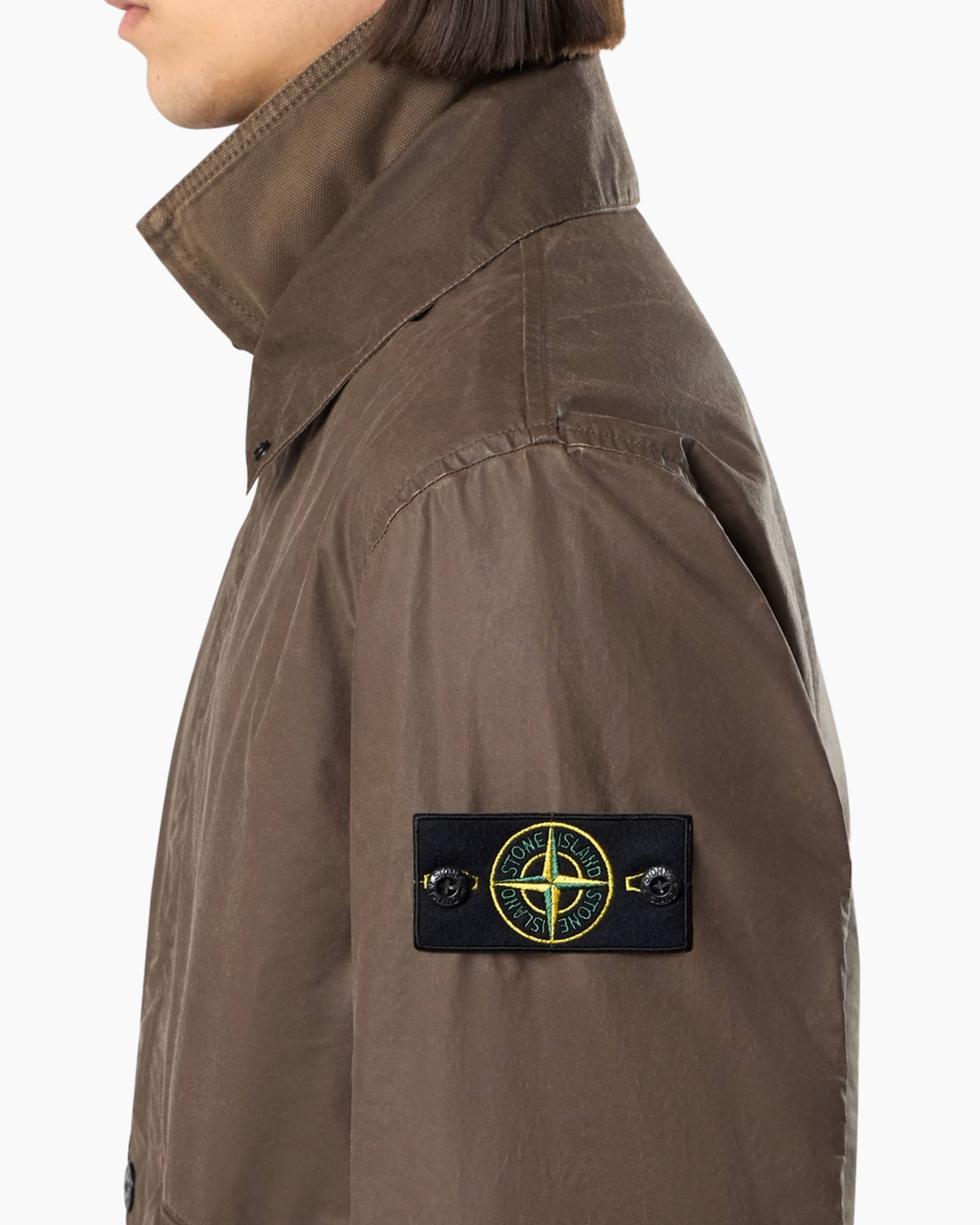 jas, bruin, militaire stijl, badge, kraag