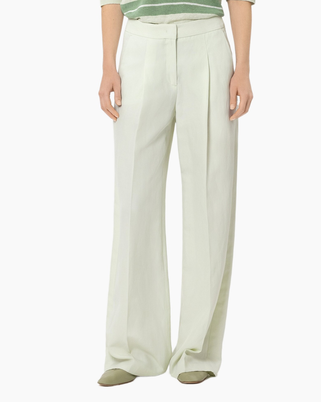 broeken, wijd uitlopend, linnen, lichtgroen, formeel, broeken, wijdedorke, pantalon, beige, hoog taille