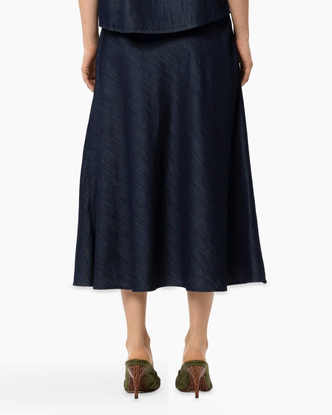 rok, blauw, middelange, A-lijn, denim-achtig
