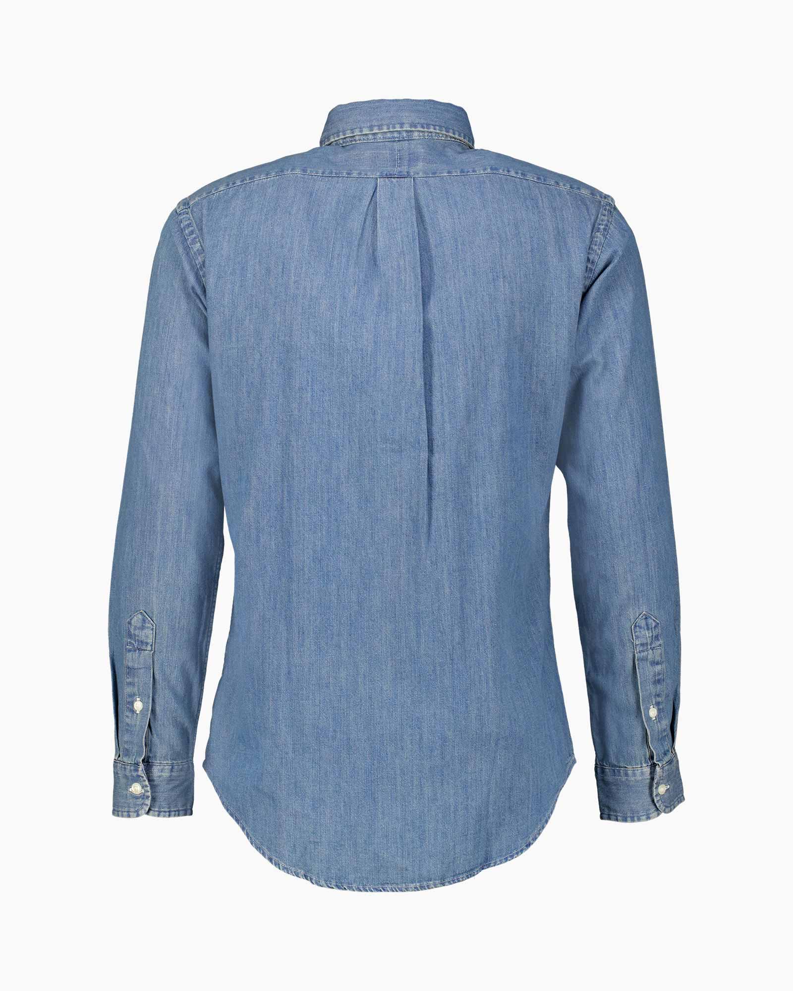 denim, hemd, lange mouwen, knopen-down, polo-paarden-logo