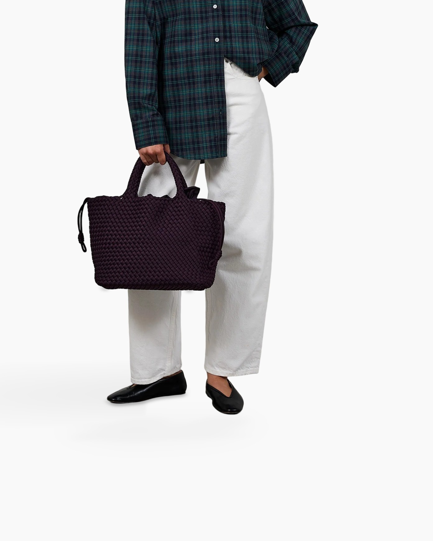 gewoven tas, textuur tas, portemonnee, schoudertas, pruimkleur