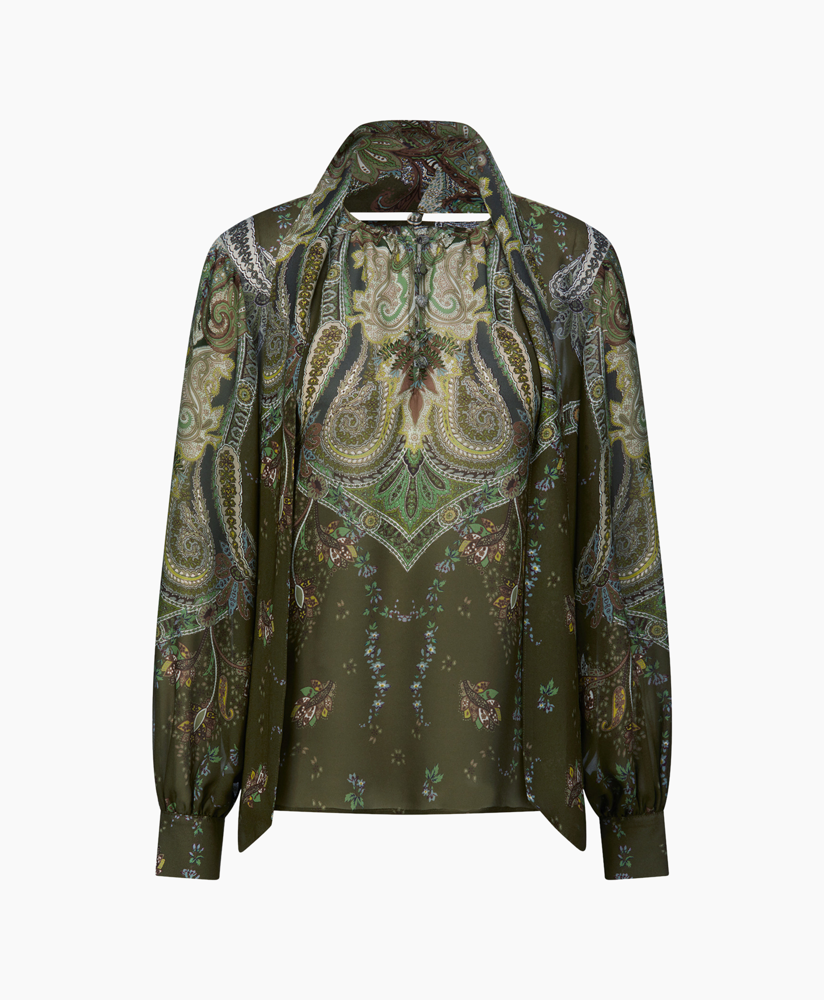 blouse, paisley, lang-sleeve, groen, patroon