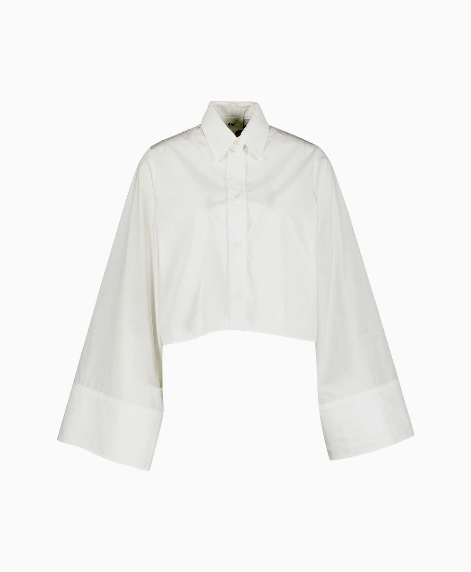korte top, wit shirt, lange mouw, kraag, knopen-down