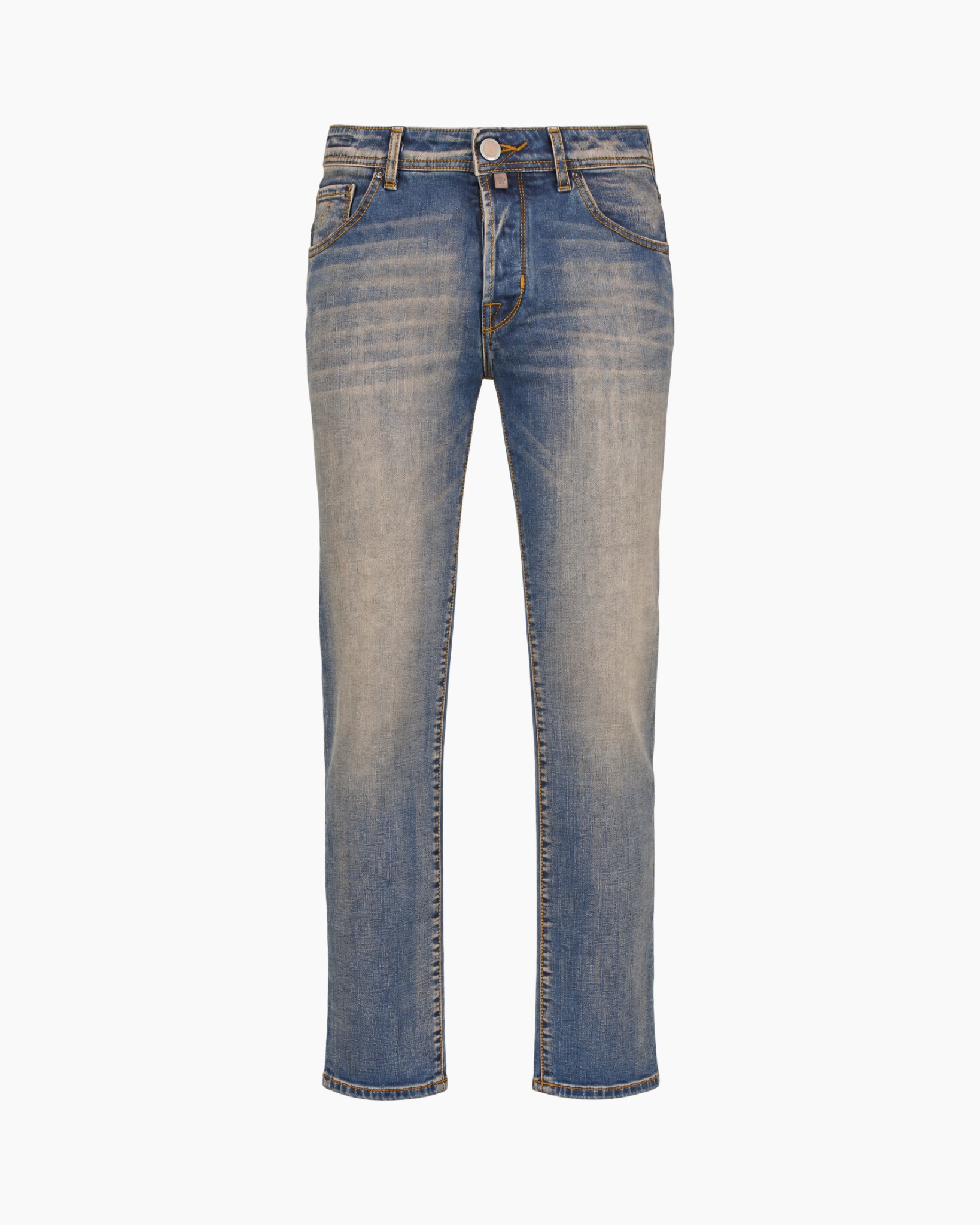 spijkerbroek, denim, vervroten details, middellange wassing, rechte pijp